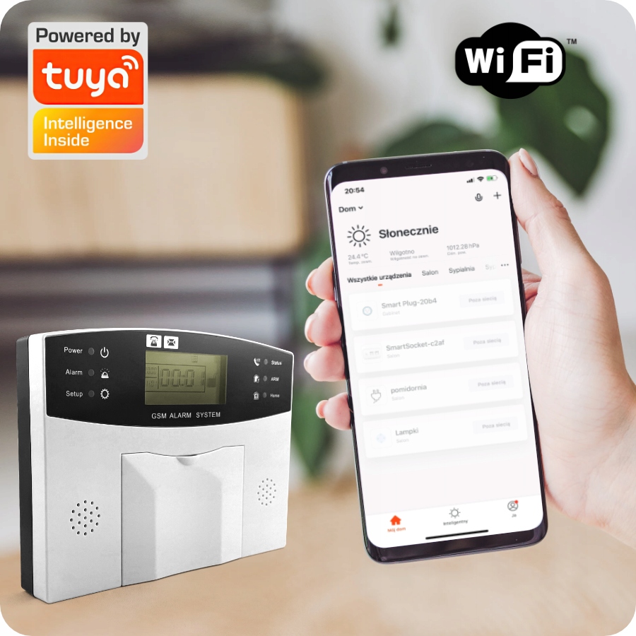 Alarm Zestaw Bezprzewodowy GSM WiFi Tuya Syrena 1x Czujnik PIR Pilot SIM