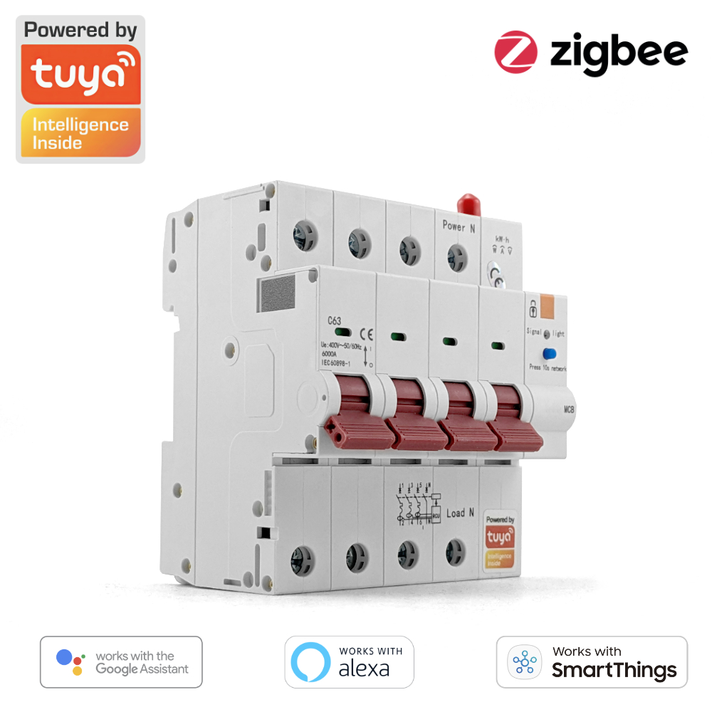 Bezpiecznik 3 Fazy Wyłącznik Zigbee 4P Tuya 63A 6KV Pomiar Energii Antena