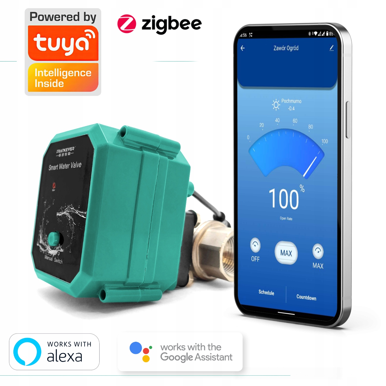 Automatyczny Zawór Sterownik Przepływu Wody Rura DN25 Smart Tuya Zigbee