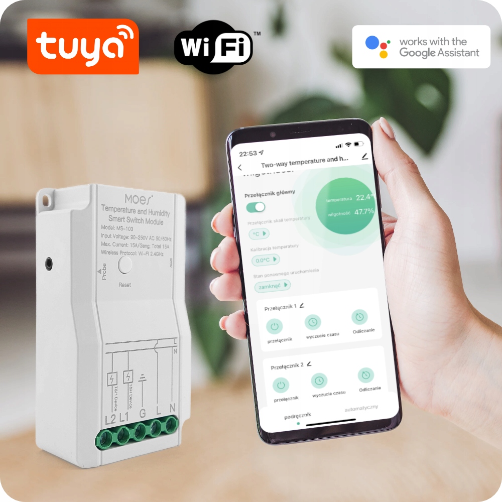 Przekaźnik WiFi z pomiarem temp. i wilgot.i MS-103