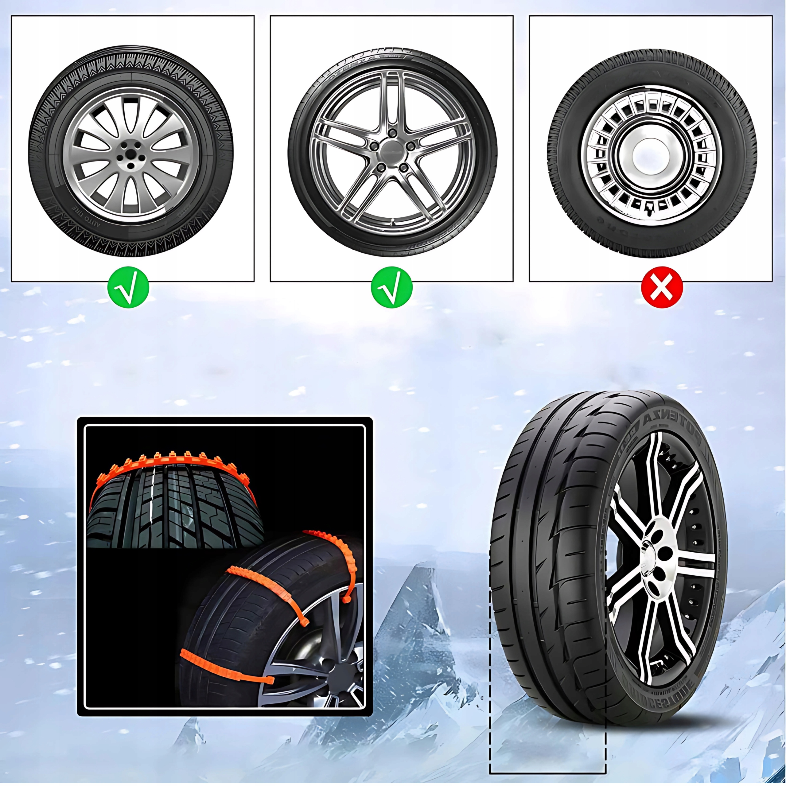 Opaski Zaciskowe na Kola Antyposlizgowe Opaski na Kola Zimowe Wielorazowe