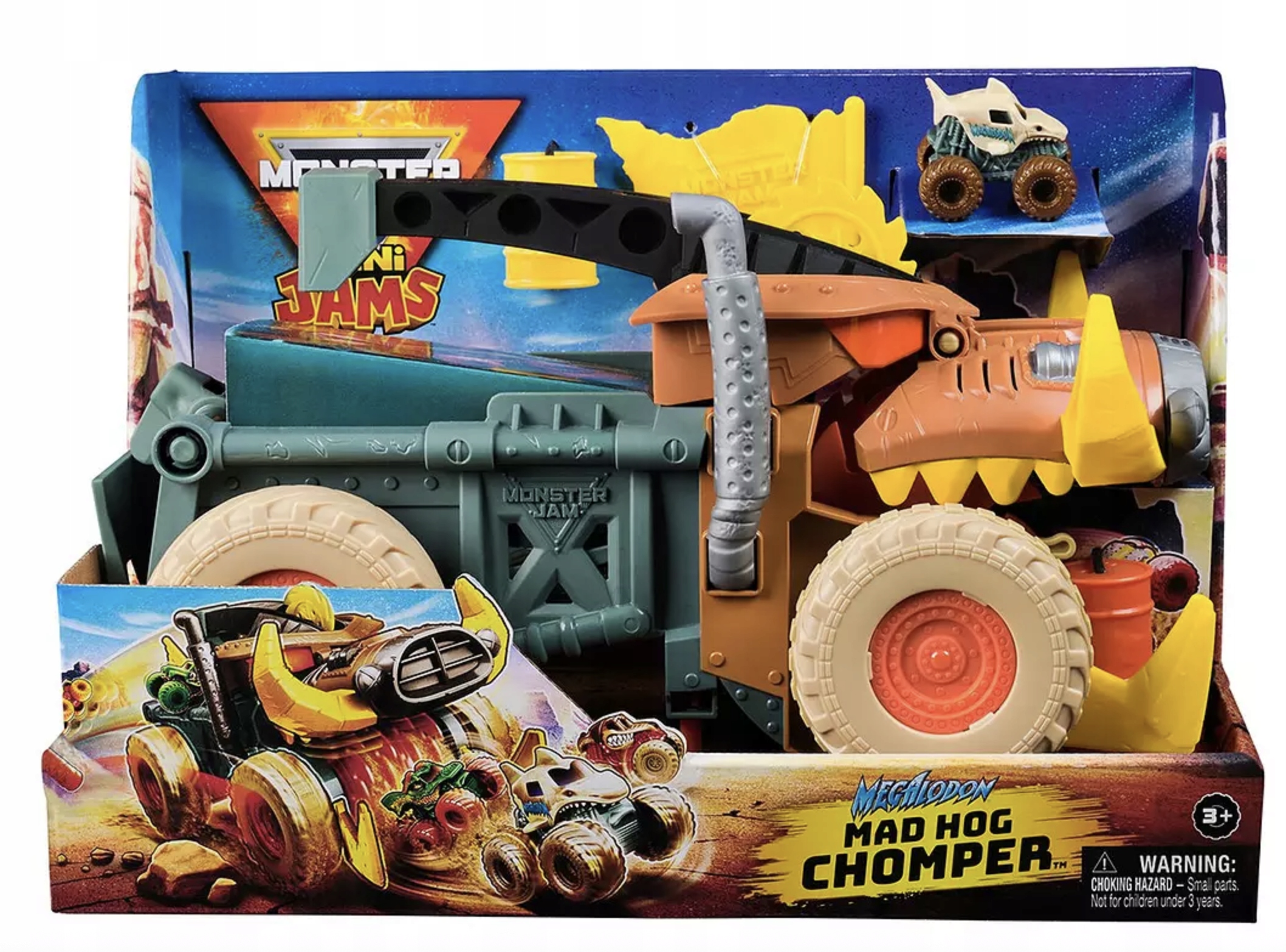 Monster Jam Mini Jams – Zestaw Megalodon Mad Hog Chomper z Akcesoriami