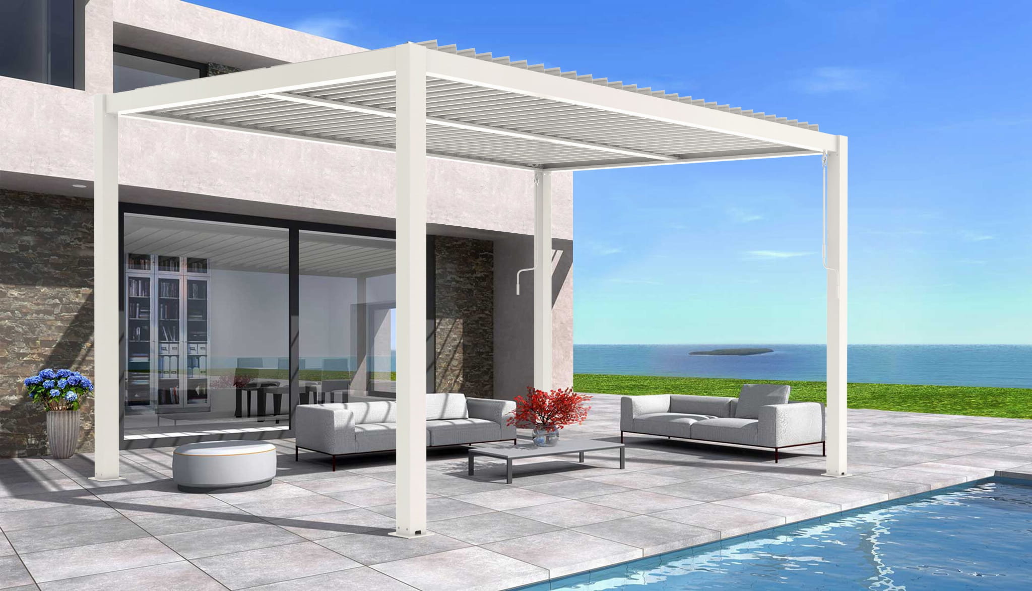 PERGOLA OGRODOWA LUXE 3x4 BIAŁA ALUMINIOWA Z LED