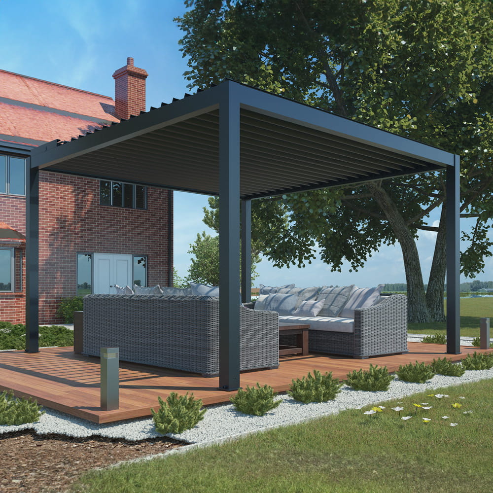 PERGOLA OGRODOWA ELEKTRYCZNA LUXE 4X4X2.5 M ALUMINIOWA Z OŚWIETLENIEM LED ANTRACYT