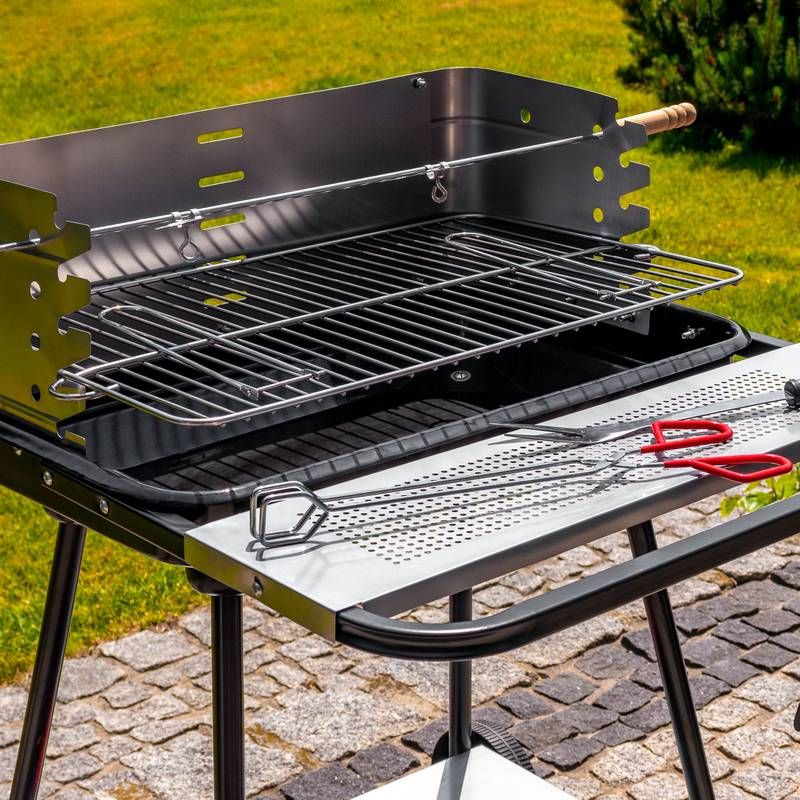 GRILL POSTOKĄTNY WĘGLOWY Z ROŻNEM