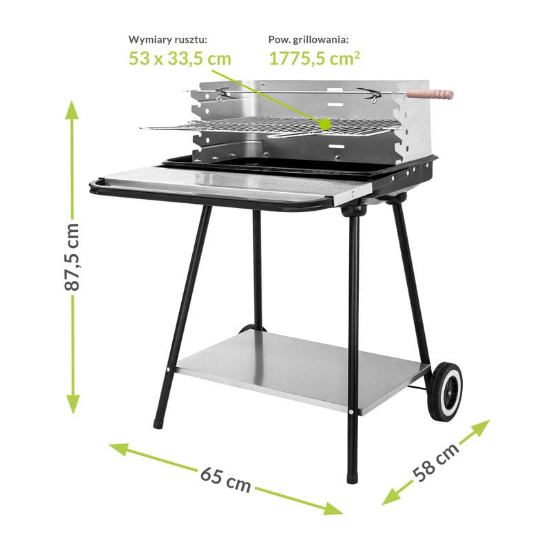 GRILL POSTOKĄTNY WĘGLOWY Z ROŻNEM