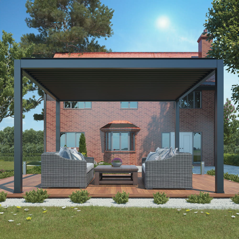 PERGOLA OGRODOWA ELEKTRYCZNA LUXE 4X4X2.5 M ALUMINIOWA Z OŚWIETLENIEM LED ANTRACYT