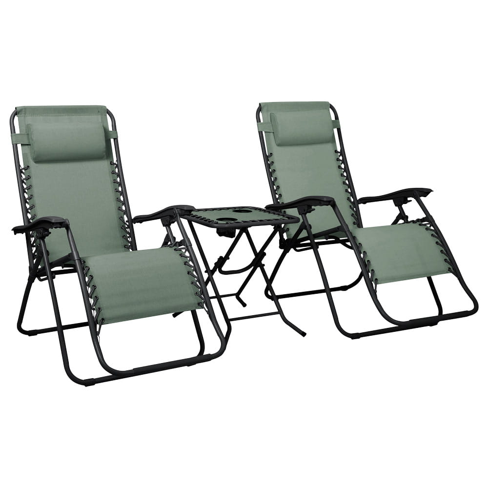LEŻAKI OGRODOWE DELUX ZESTAW ZIELONY Z CZARNĄ RAMĄ 2 LEŻAKI ZE STOLIKIEM
