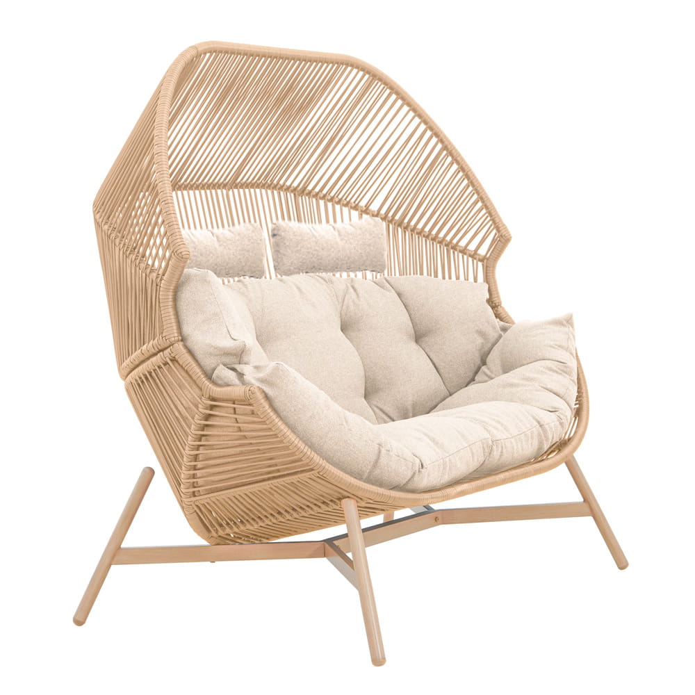 FOTEL OGRODOWY DWUOSOBOWY HOLAND Z PODUSZKAMI BEŻOWY