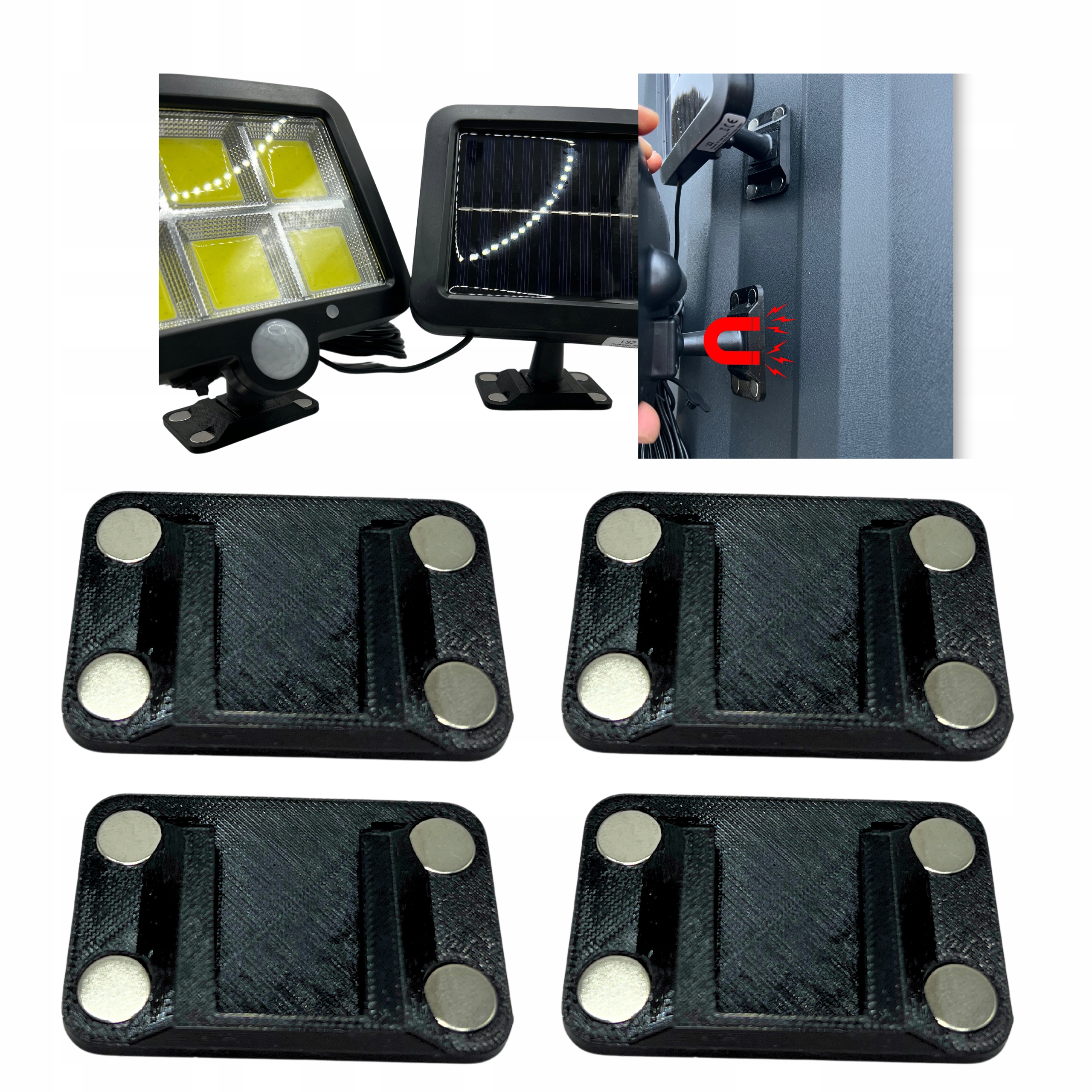 4X MOCNY UCHWYT MAGNETYCZNY DO LAMPA SOLARNA LED Z CZUJNIKIEM RUCHU