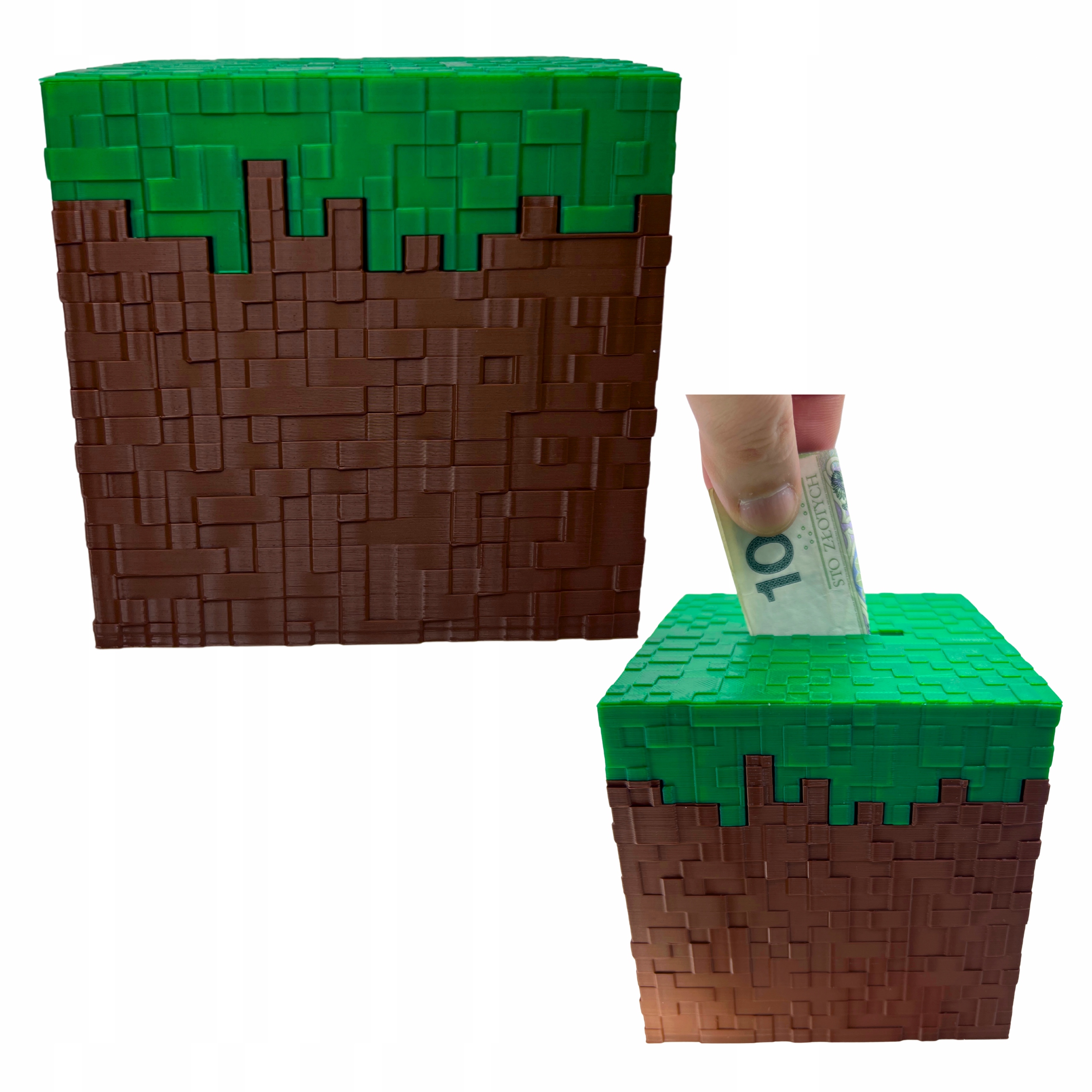 Skarbonka Minecraft na monety prezent 3d dekoracja pudełko Trawa Grass