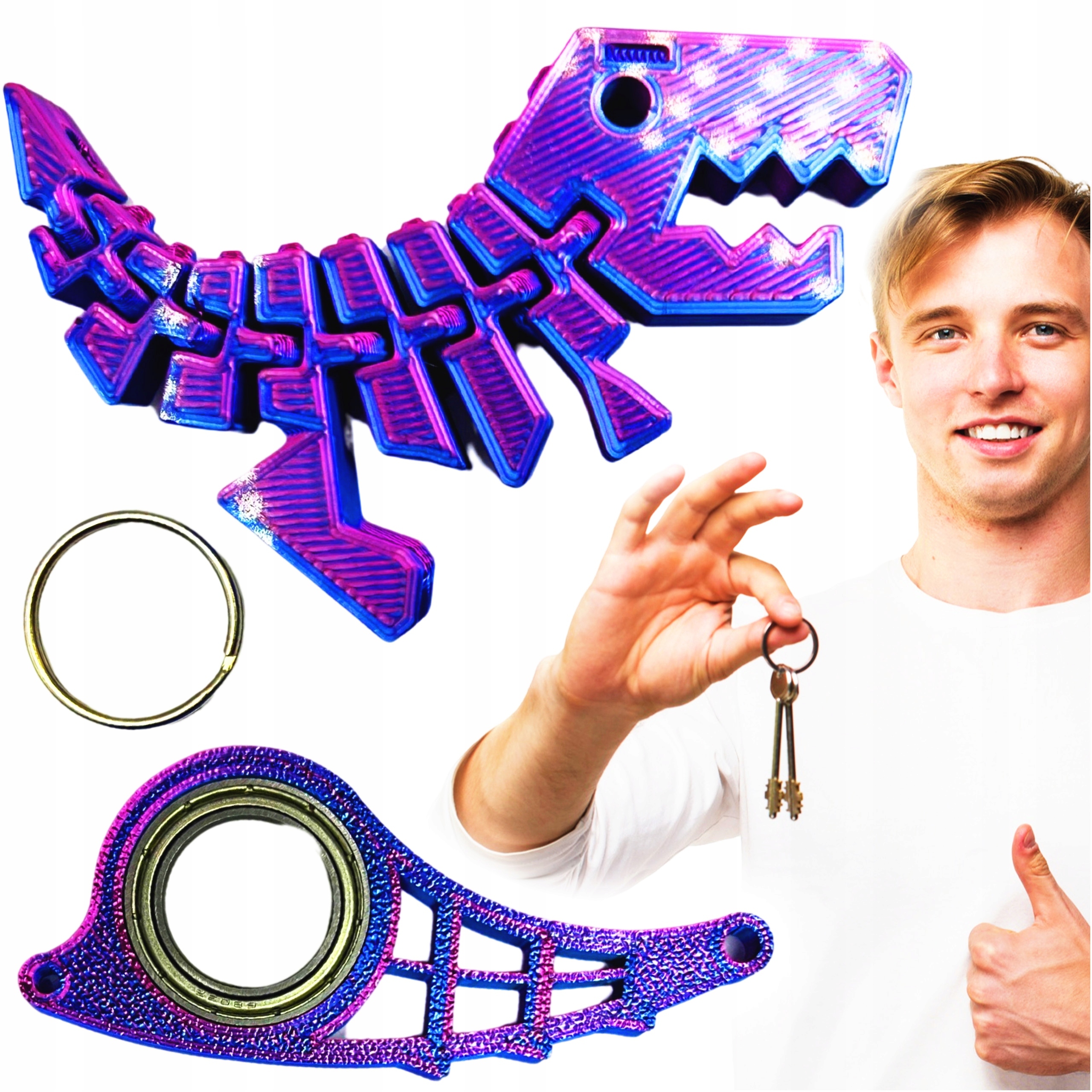 KEYRAMBIT KEYSPINNER + FLEXI REX MIDNIGHT TIKTOK BRELOK DO KLUCZY PREZENT