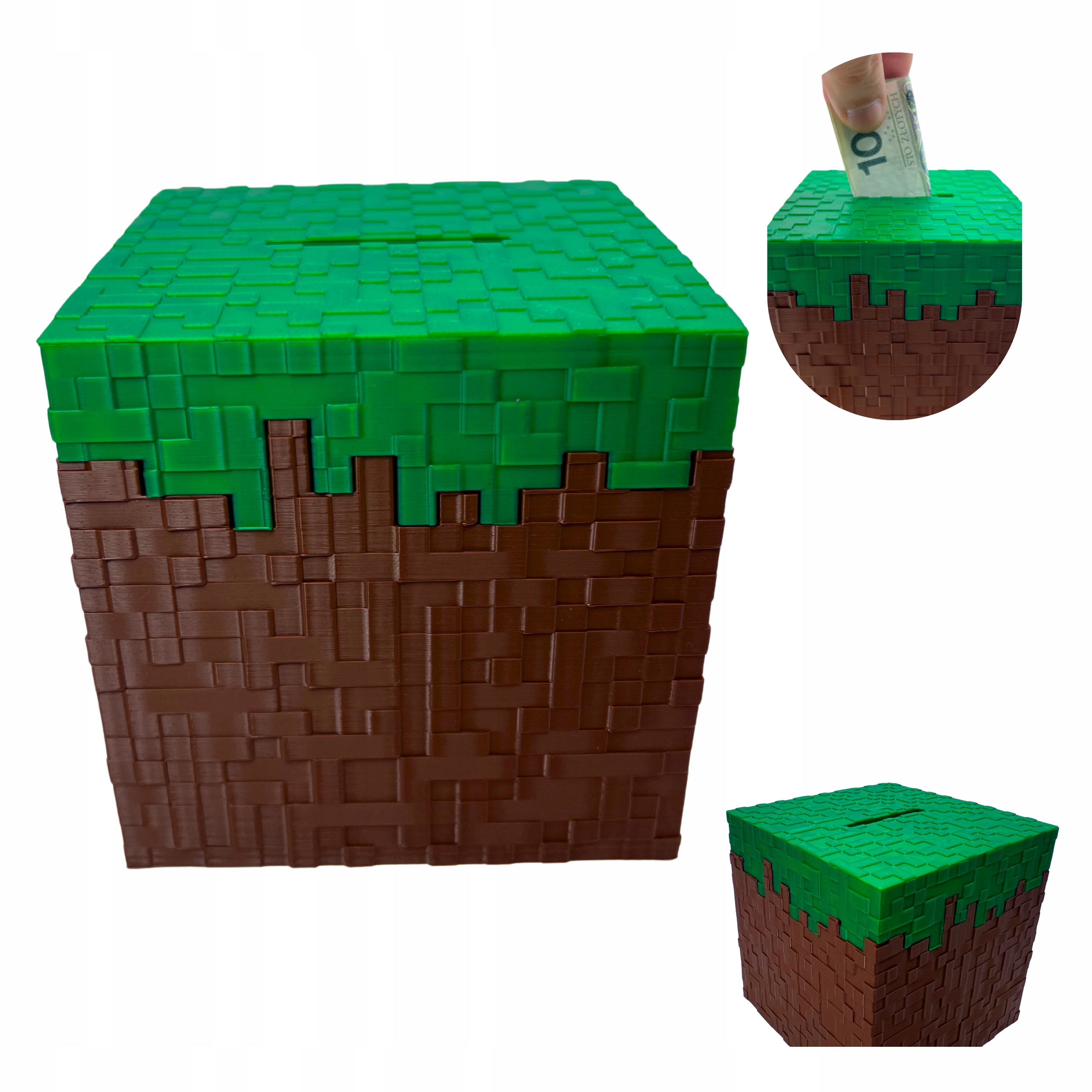 Skarbonka Minecraft na monety prezent 3d dekoracja pudełko Trawa Grass