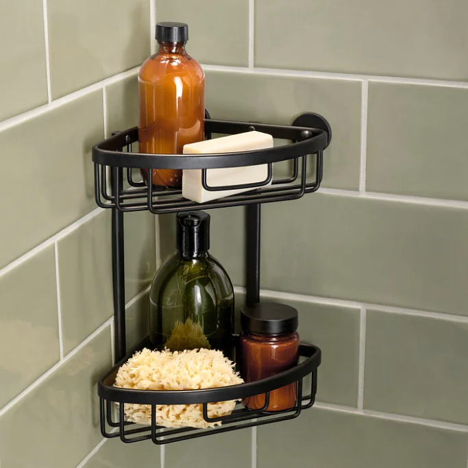 Półka Łazienkowa Samoprzylepna Narożna Tesa ALUXX BLACK Koszyk Pod Prysznic