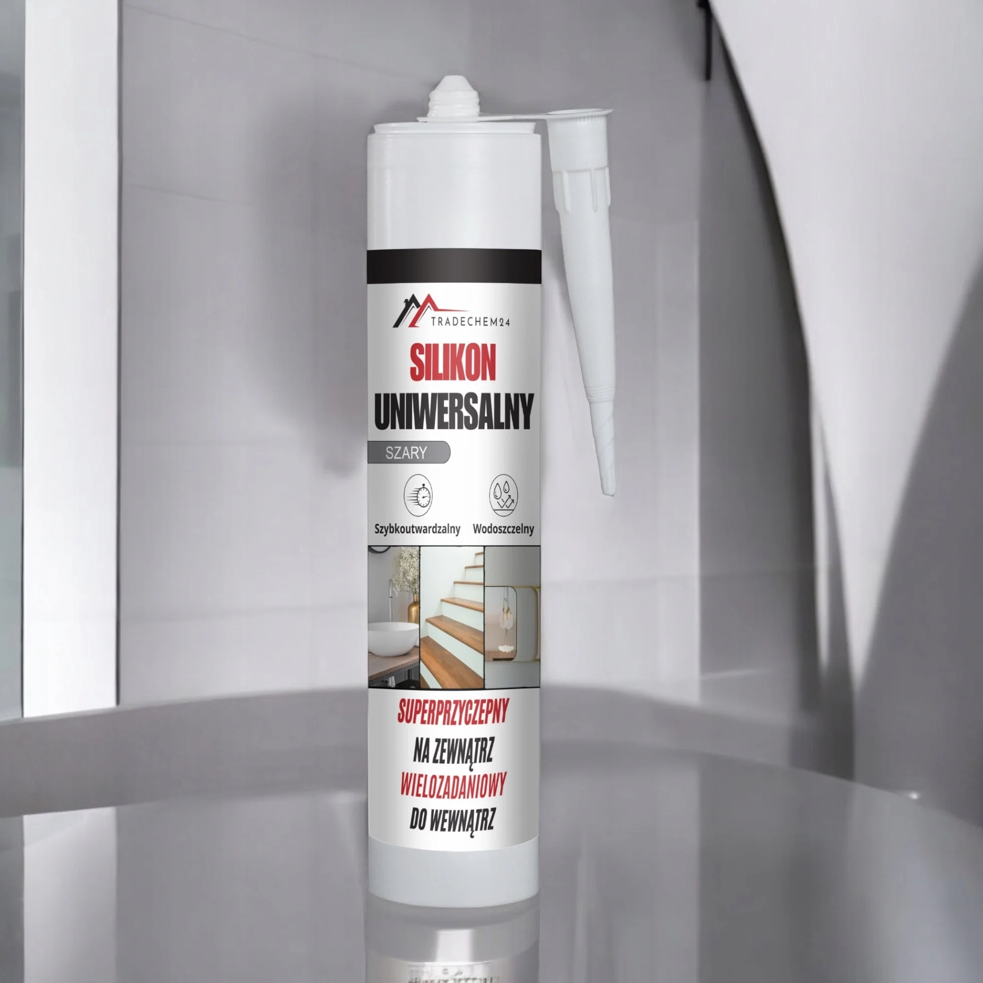 Silikon Budowlany Tradechem24 Uniwersalny Uszczelniacz Szary 300 ml
