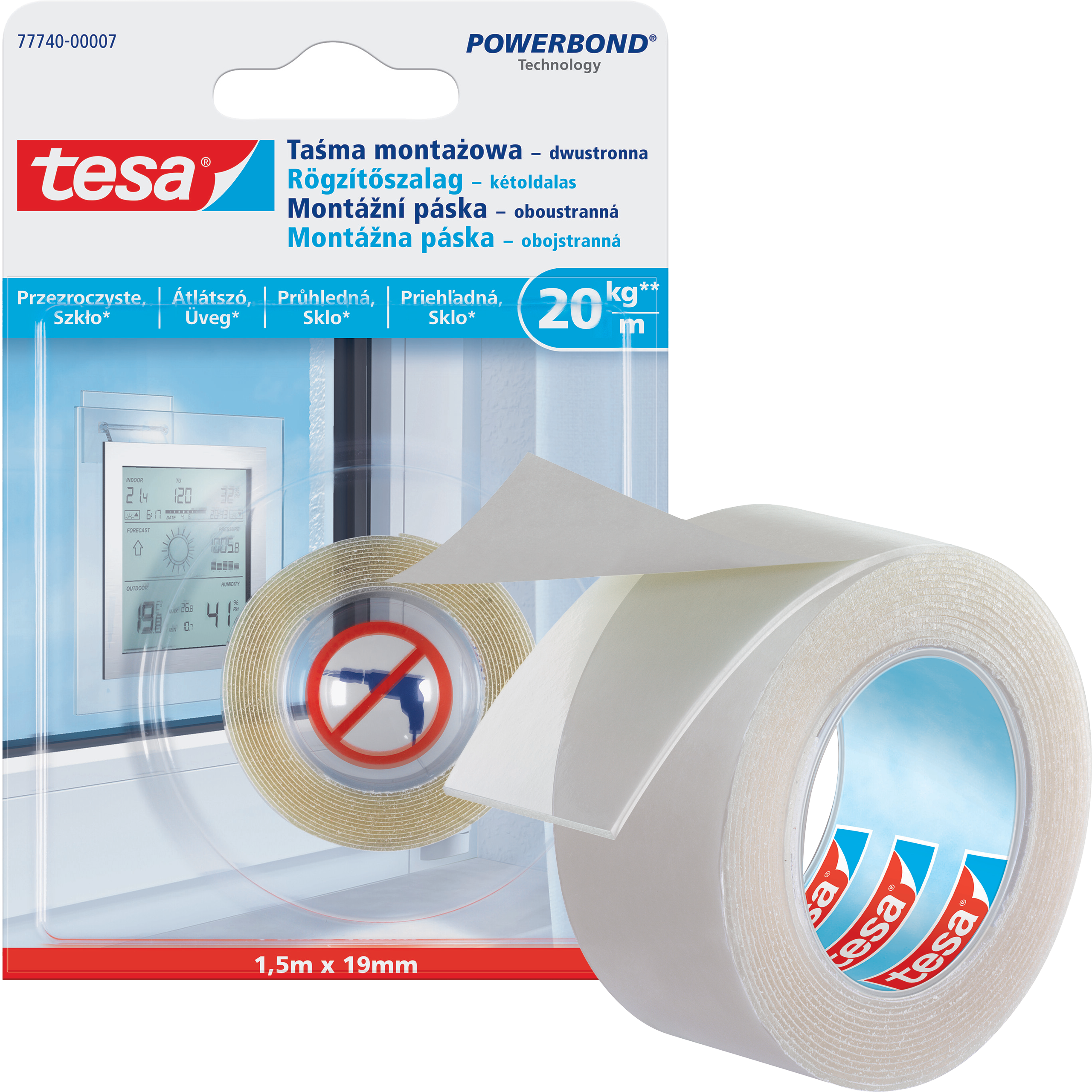 Dwustronna Taśma Klejąca Montażowa Tesa 19mm x 1,5 m Mocna Przezroczysta