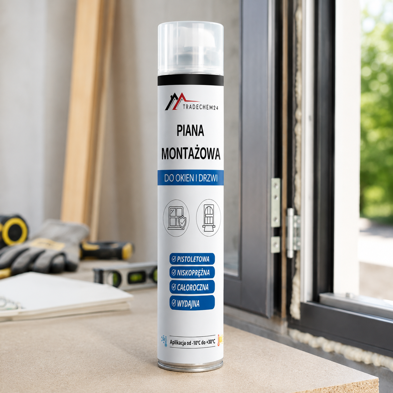 Piana Montażowa Pistoletowa Tradechem24 Pianka PU Do Okien Drzwi 750ml