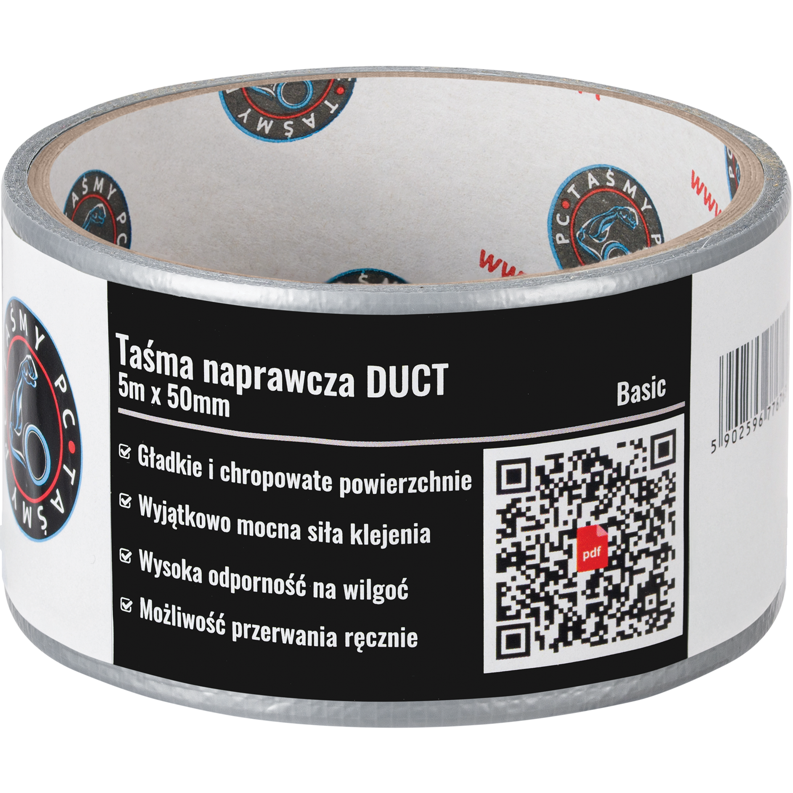 Taśma Klejąca Naprawcza Duct Tape 5 m x 50 mm Mocna Uszczelniająca Srebrna