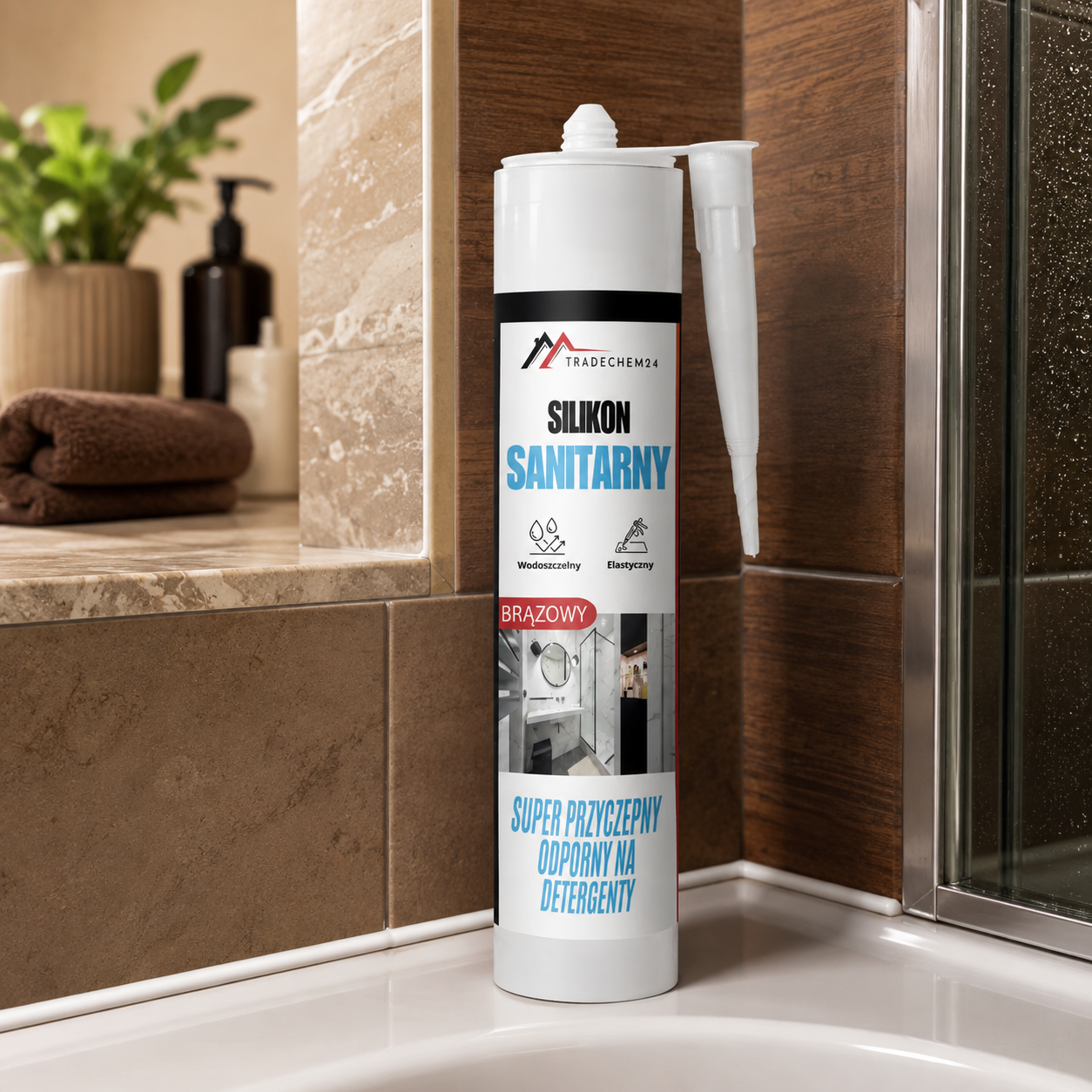 Silikon Sanitarny Tradechem24 Uniwersalny Uszczelniacz Brązowy 300 ml