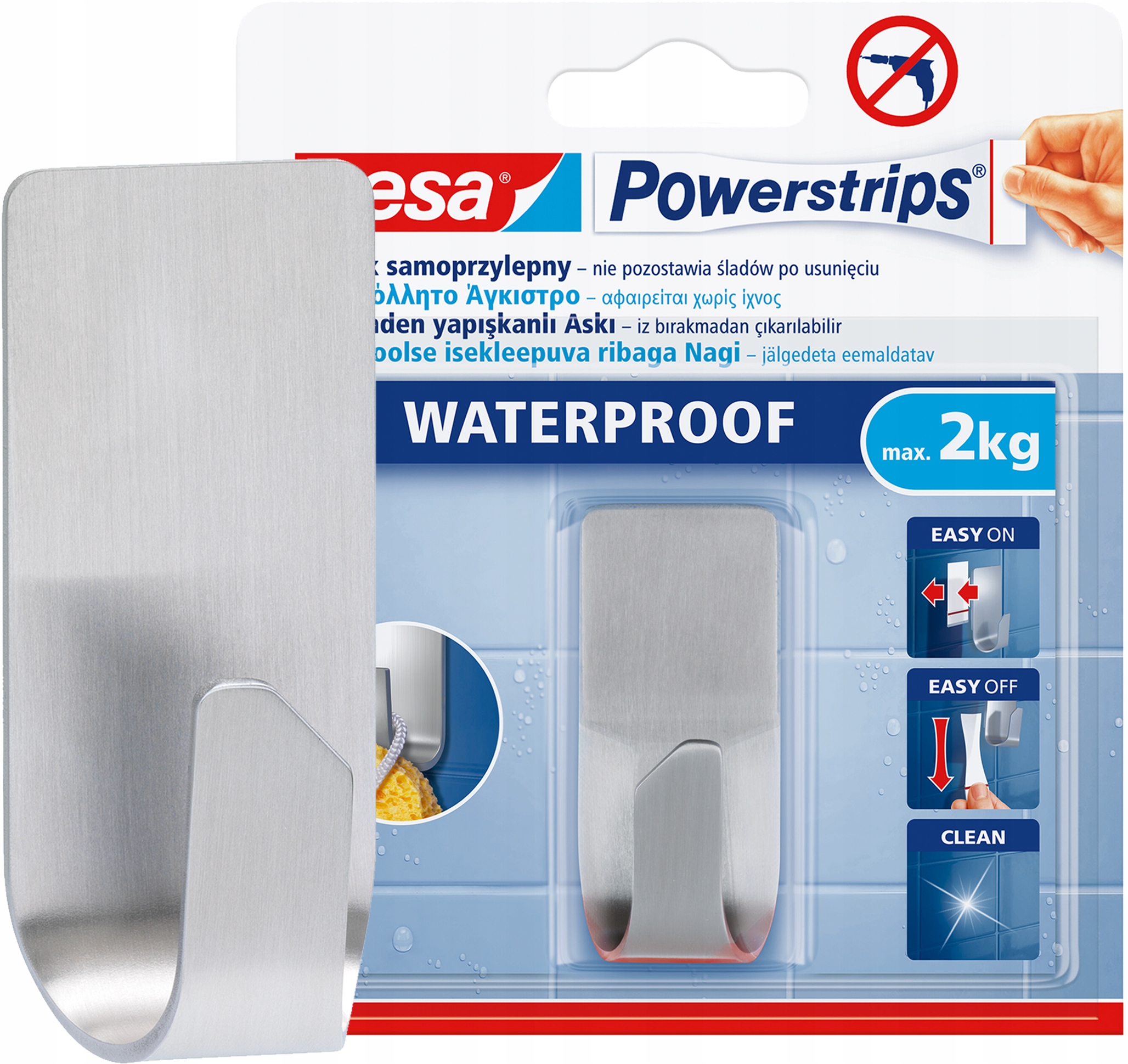 Haczyk Samoprzylepny Tesa Powerstrips Do Łazienki Metalowy Srebrny 2 kg