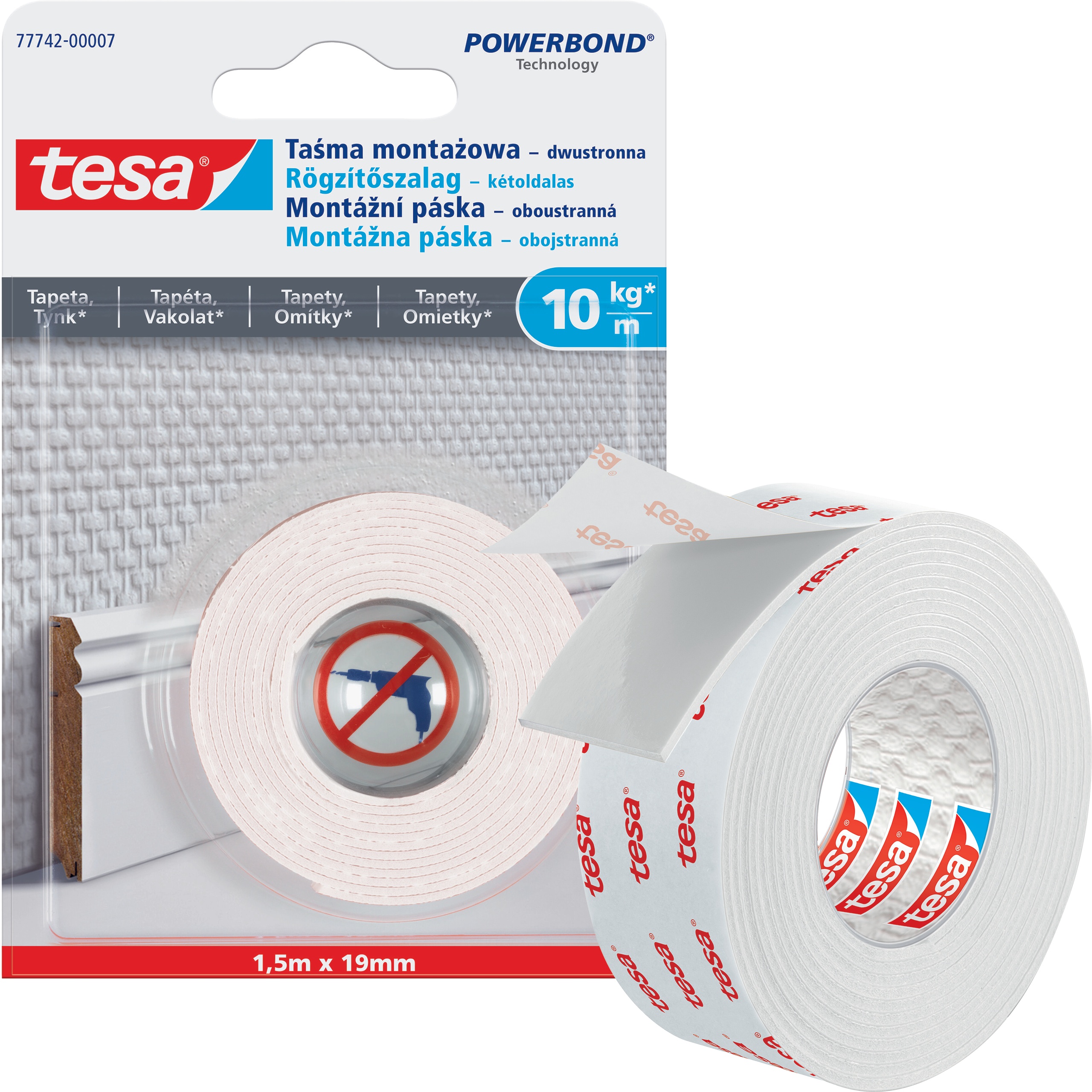 Dwustronna Taśma Klejąca Montażowa Tesa 19mm x 1,5m Do Tapet Tynku Piankowa