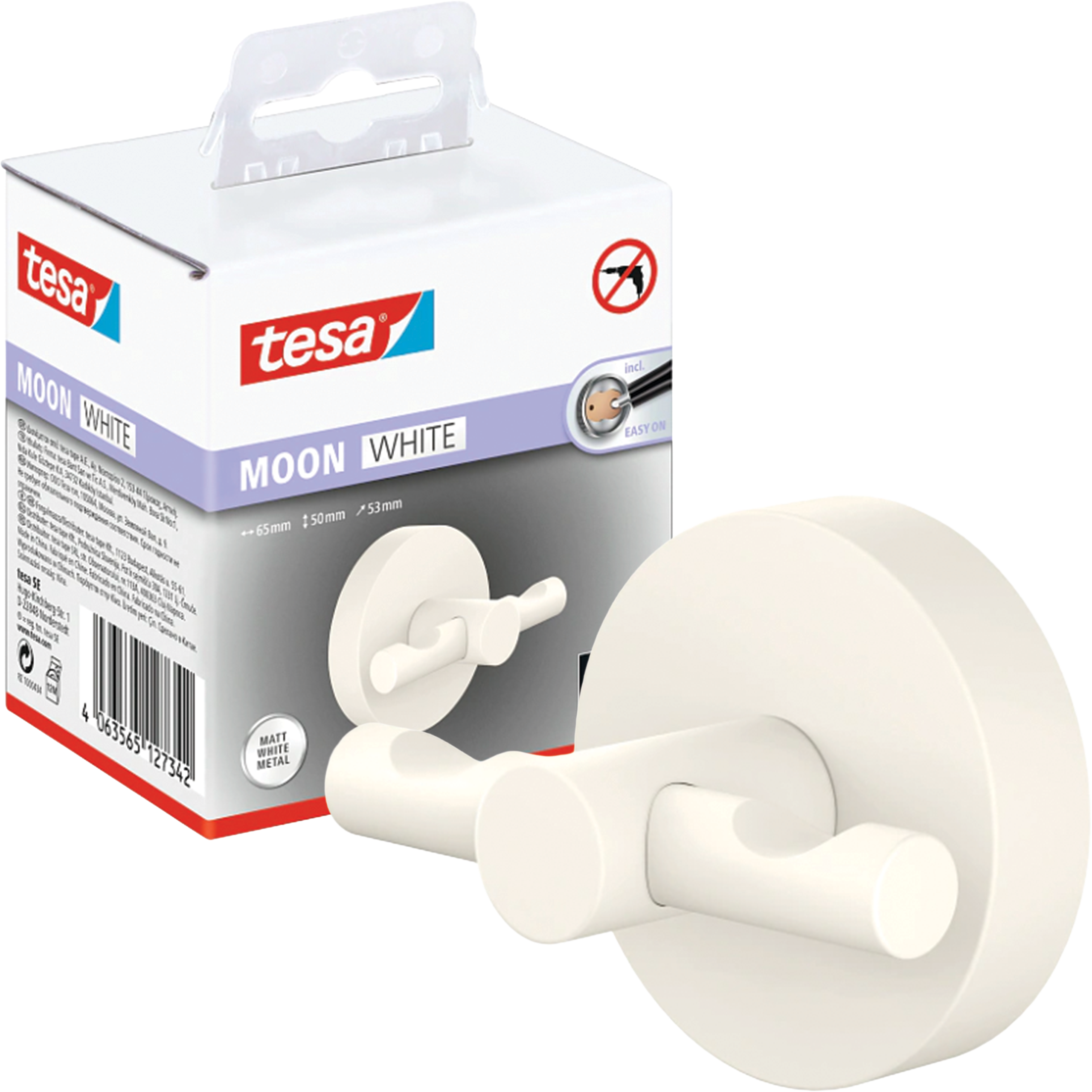 Haczyk Łazienkowy Samoprzylepny Tesa MOON WHITE Wieszak Na Szlafrok