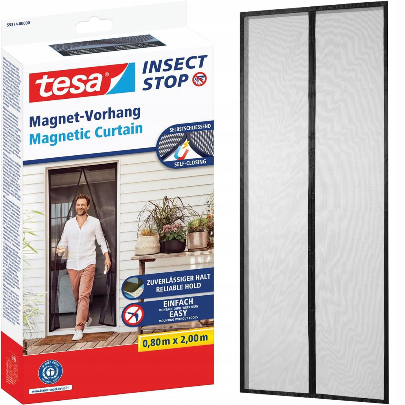 Moskitiera Magnetyczna Tesa Siatka Na Drzwi z Magnesami 80 x 200 cm Czarna