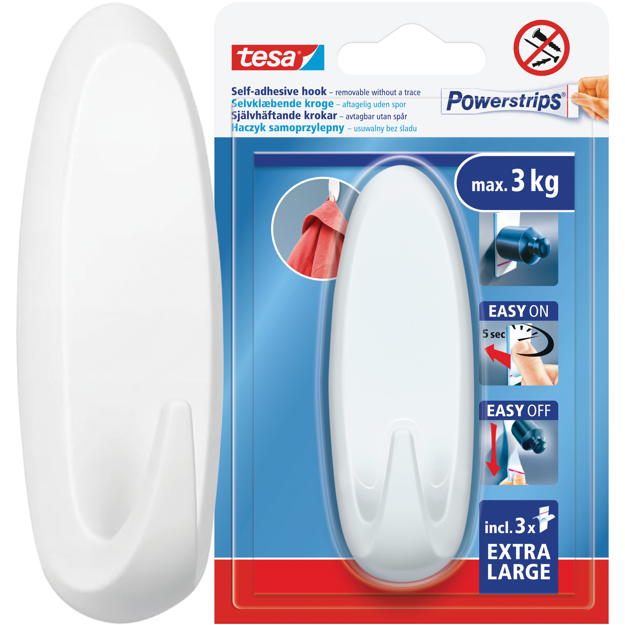 Haczyk Samoprzylepny Tesa Do Wieszania Dekoracji Ozdób Biały Owalny 3kg