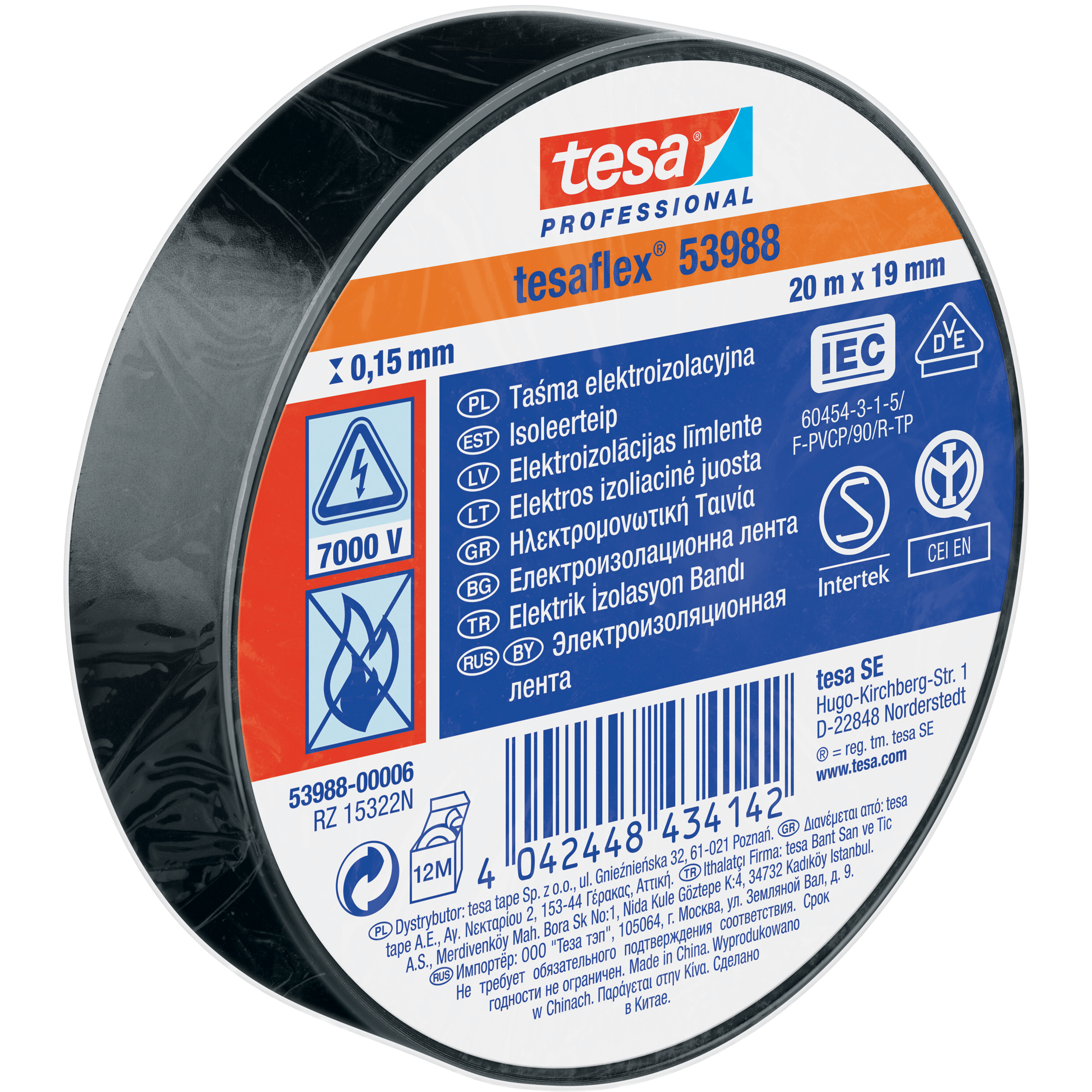 Taśma Izolacyjna PCV Tesa Mocna Samoprzylepna Izolacja 19mm x 20m Czarna
