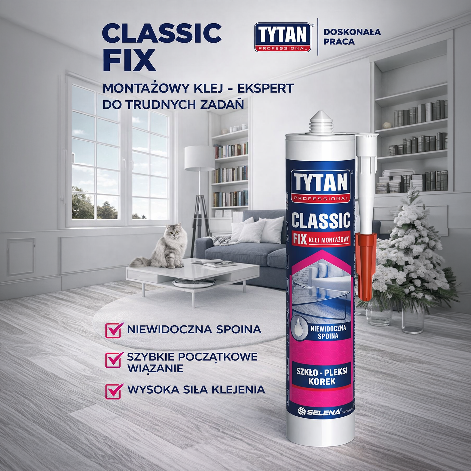 Klej Montażowy Uniwersalny Tytan Classic Fix Szybki Mocny Bezbarwny 290 ml