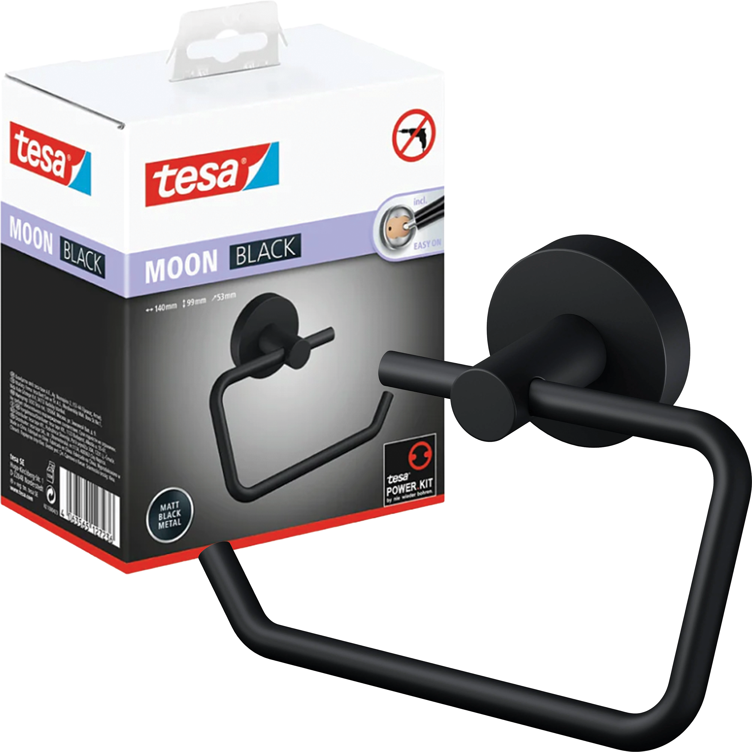 Uchwyt Na Papier Toaletowy Samoprzylepny Wiszący Tesa MOON BLACK Metalowy