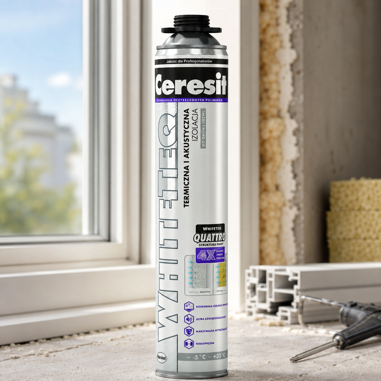 Piana Montażowa Pistoletowa Ceresit WHITETEQ Pianka PUR Niskoprężna 750ml