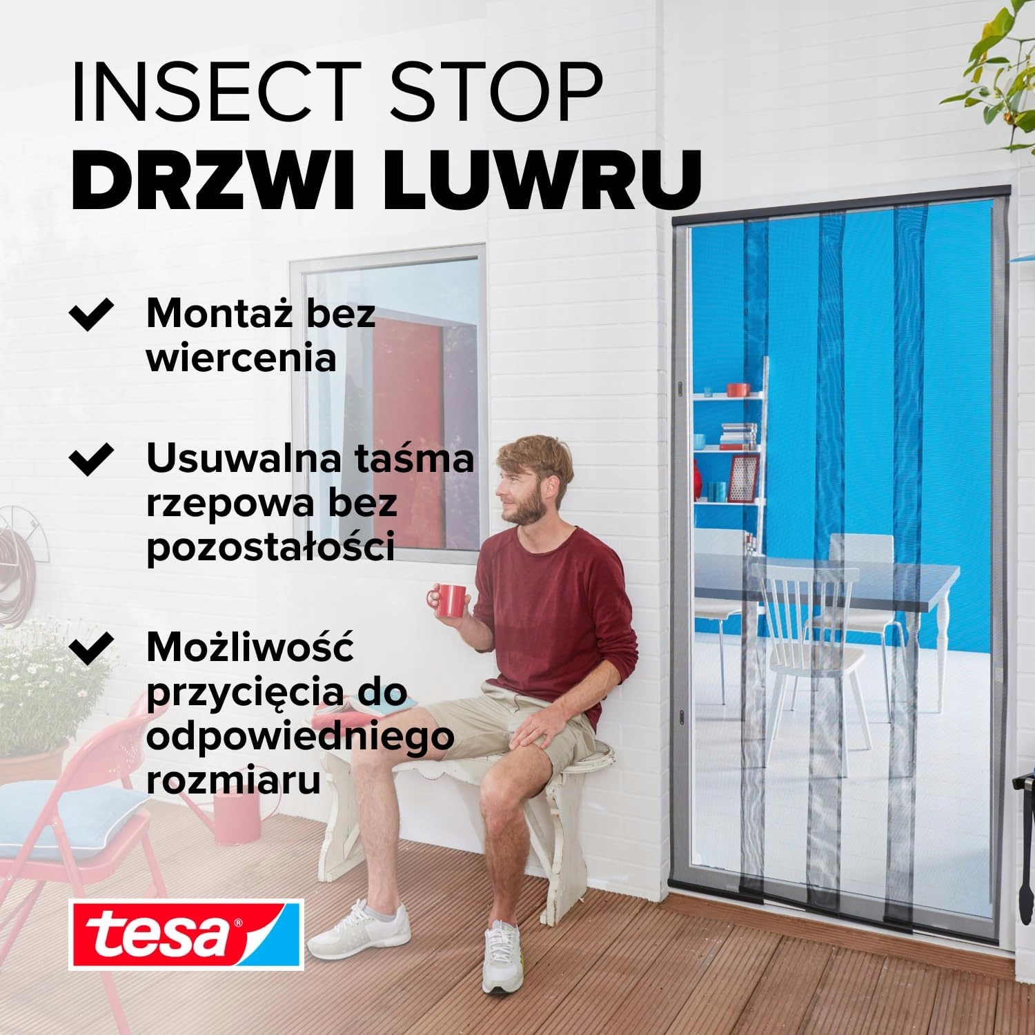 Moskitiera Na Drzwi Lamela Tesa Siatka Okienna Na Owady 120 x 250cm Czarna