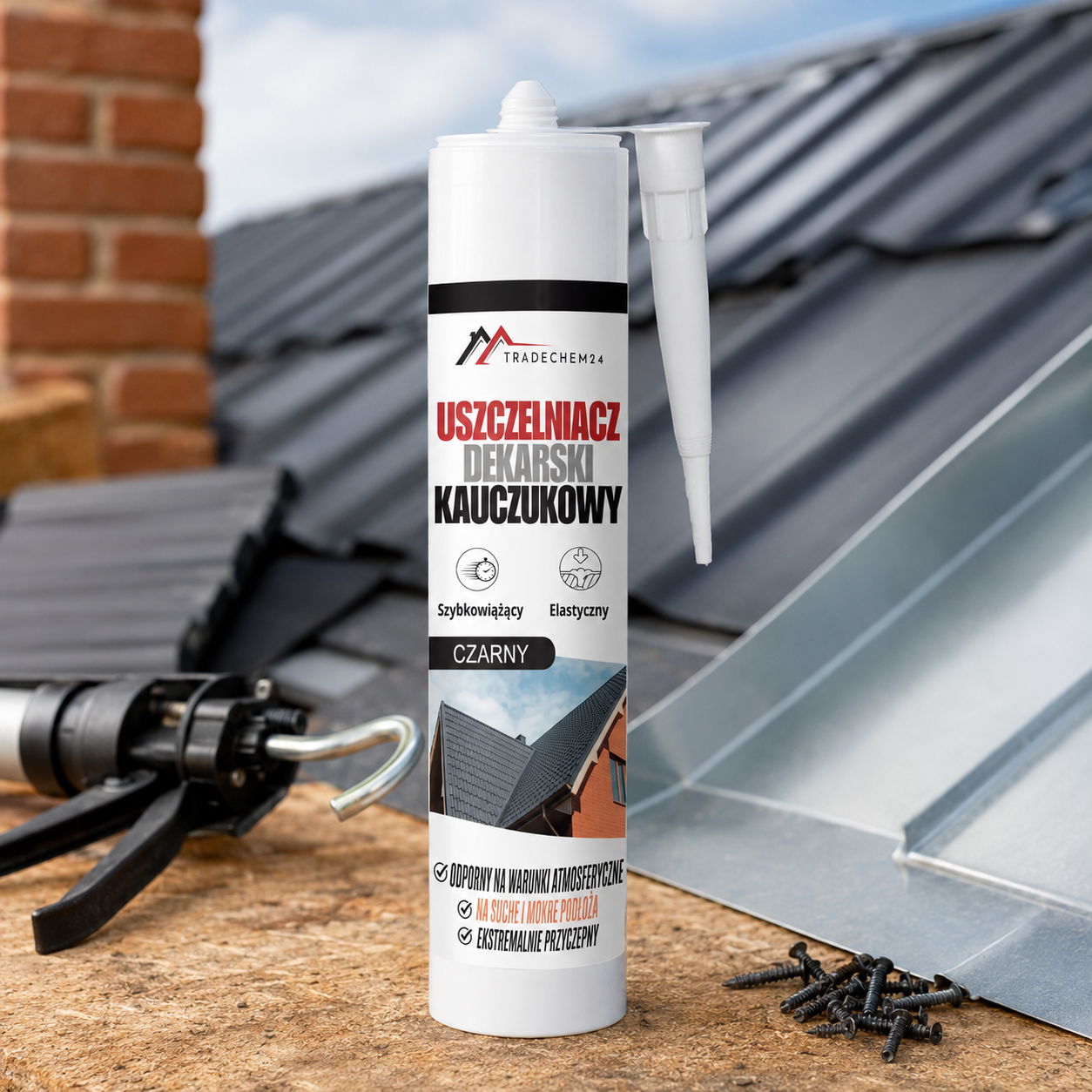 Uszczelniacz Dekarski Kauczukowy Tradechem24 Do Dachów Papy Czarny 300 ml