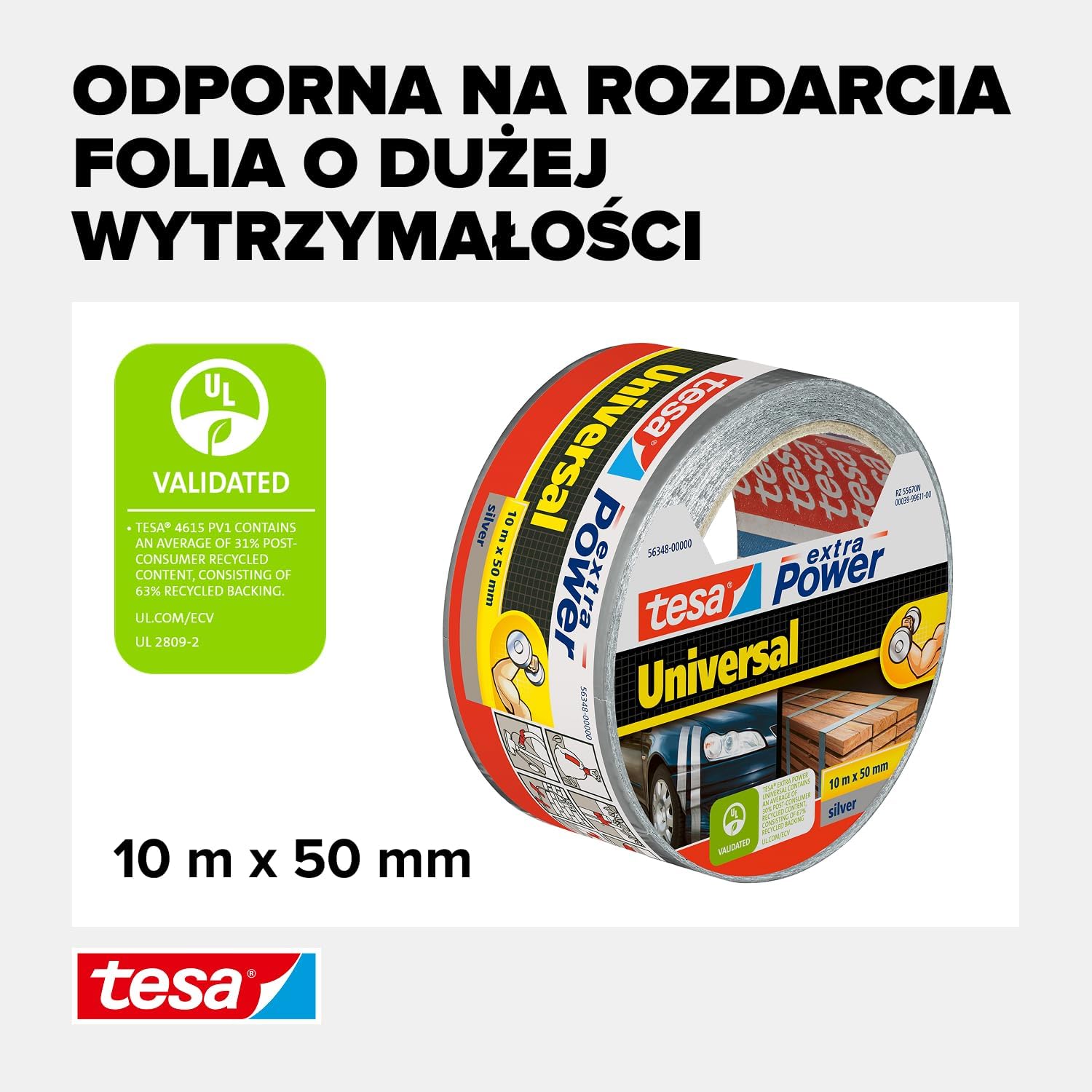 Taśma Naprawcza Duct Tape Tesa Mocna Wodoodporna 50 mm x 10 m Srebrna