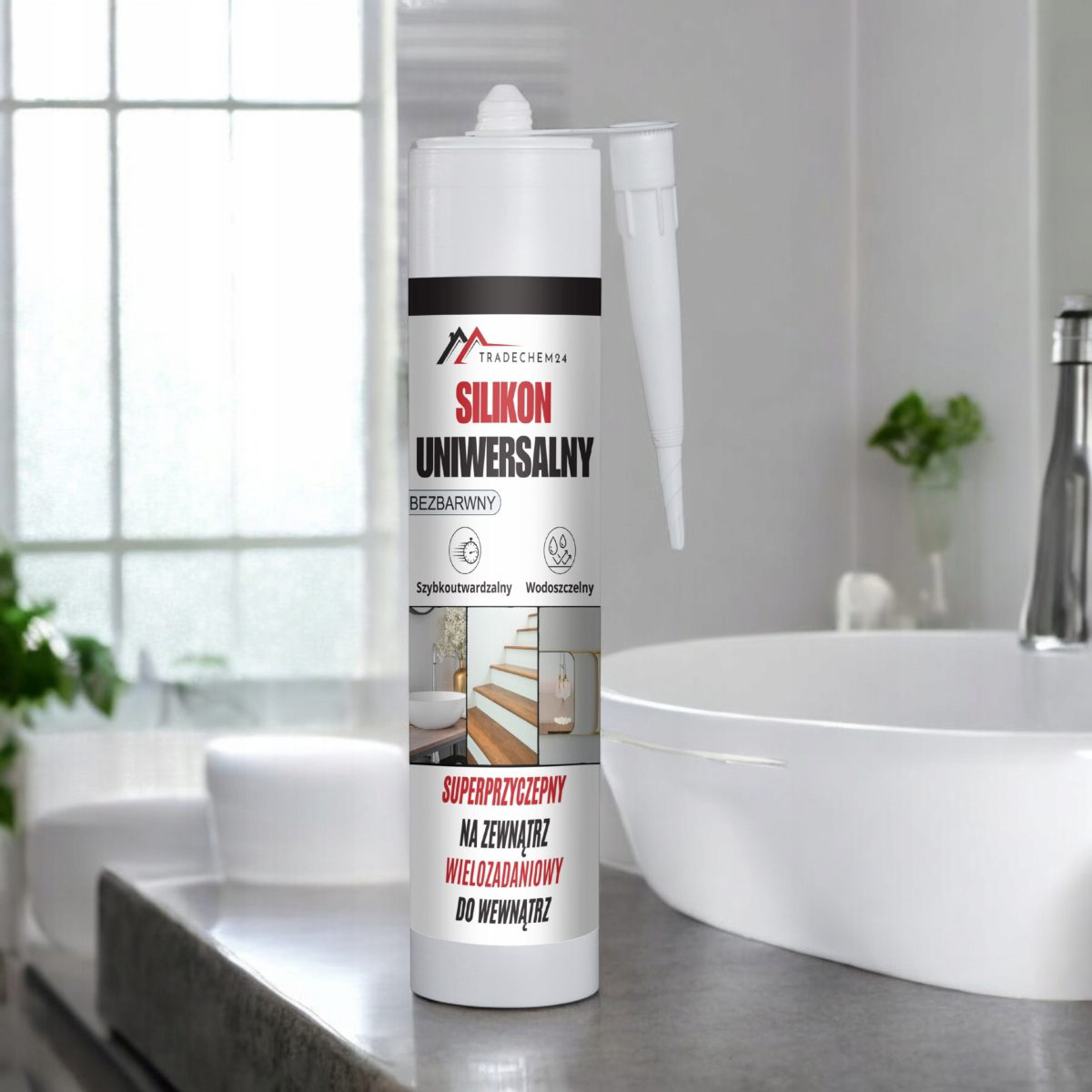 Silikon Budowlany Tradechem24 Uniwersalny Uszczelniacz Bezbarwny 300 ml