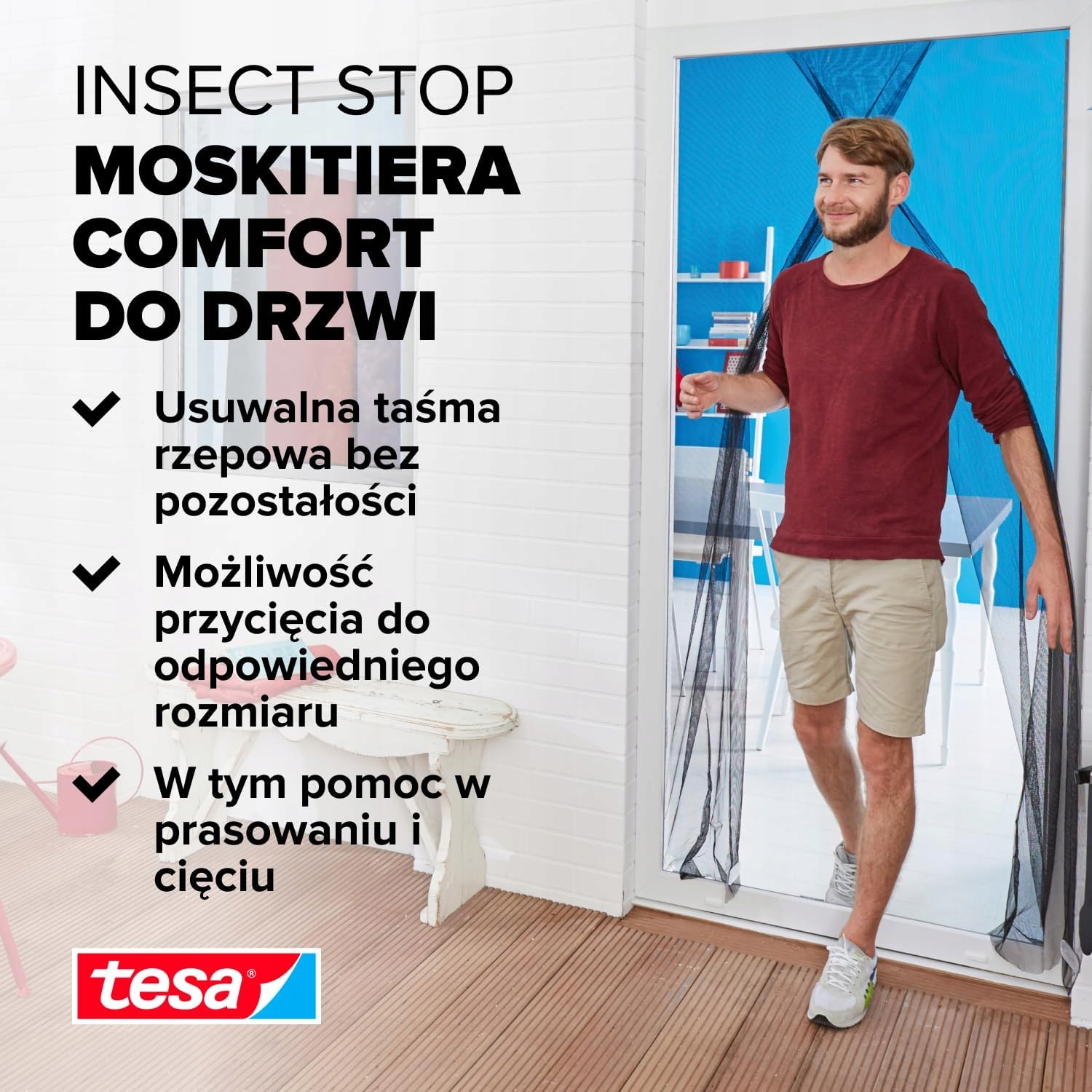 Moskitiera Na Drzwi Balkonowe Tesa Siatka Na Owady 120 x 250 cm Czarna