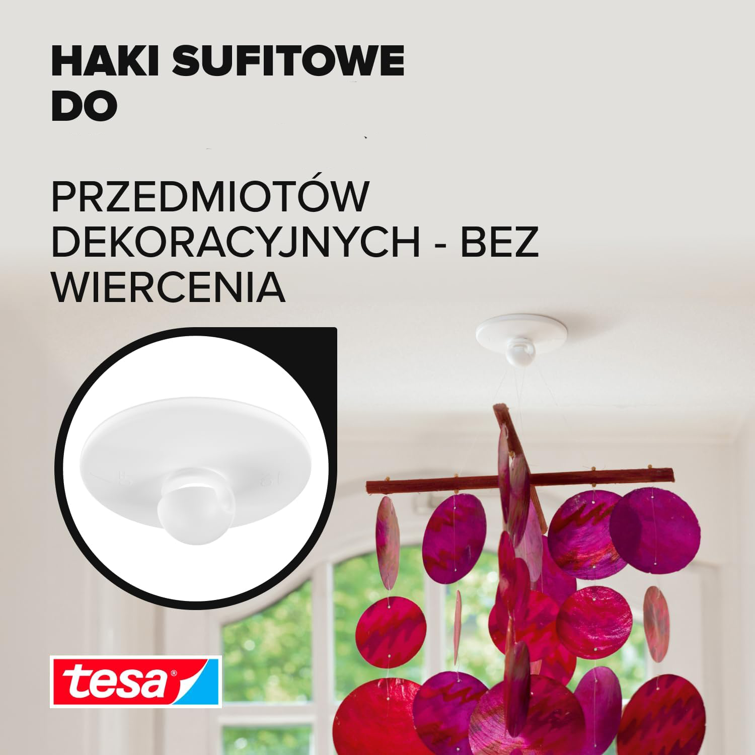 Haczyk Samoprzylepny Tesa Sufitowy do Tynku Tapet Obrotowy Biały 0,5 kg