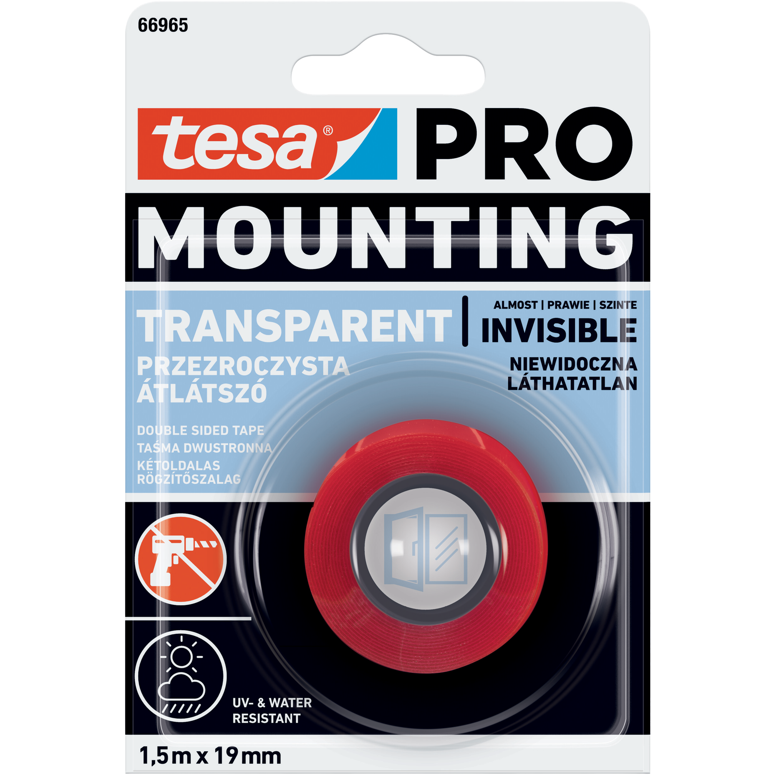 Dwustronna Taśma Klejąca Montażowa Tesa 19mm x 1,5 m Mocna Przezroczysta