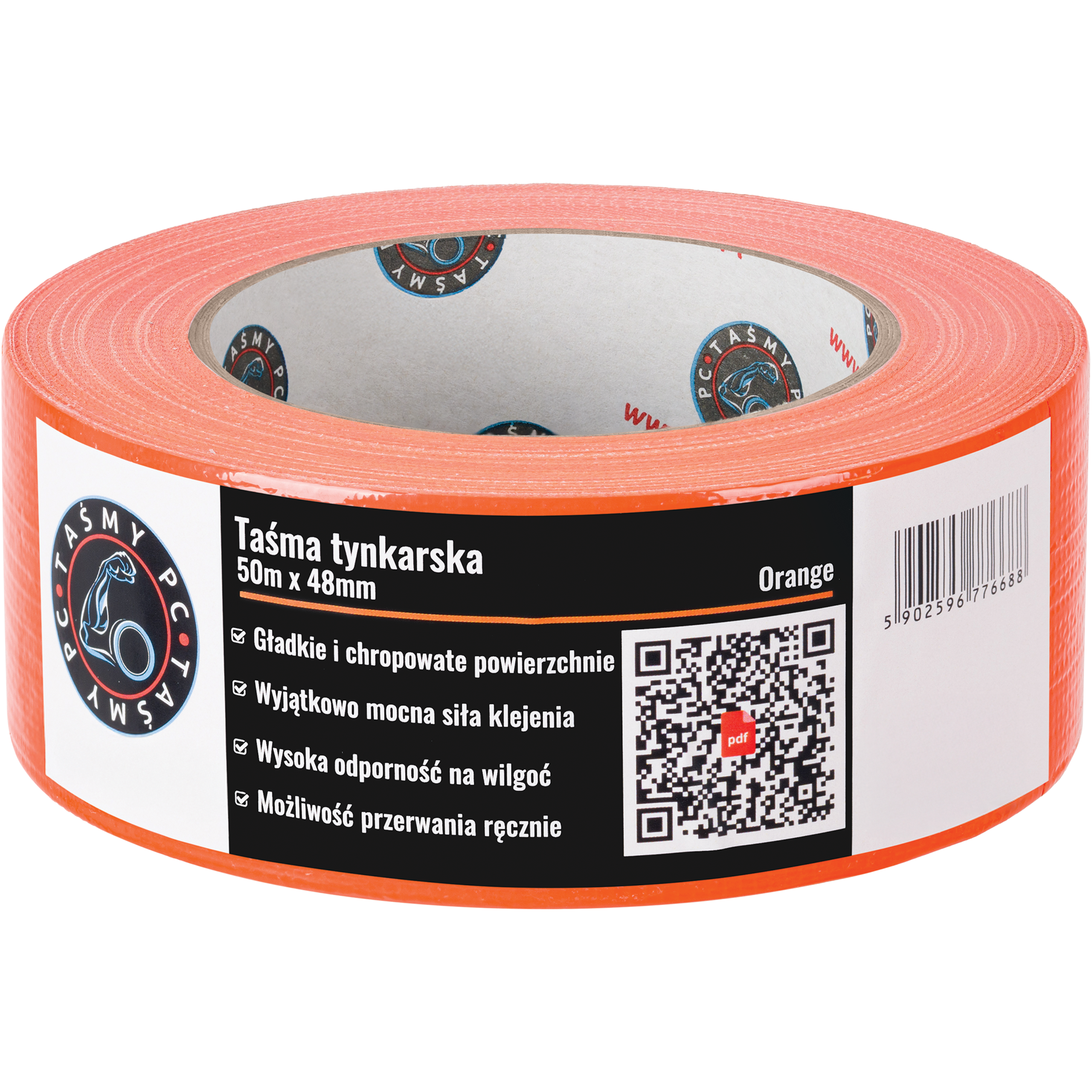 Taśma Tynkarska Malarska Elewacyjna 48mm x 50m Mocna Budowlana Pomarańczowa