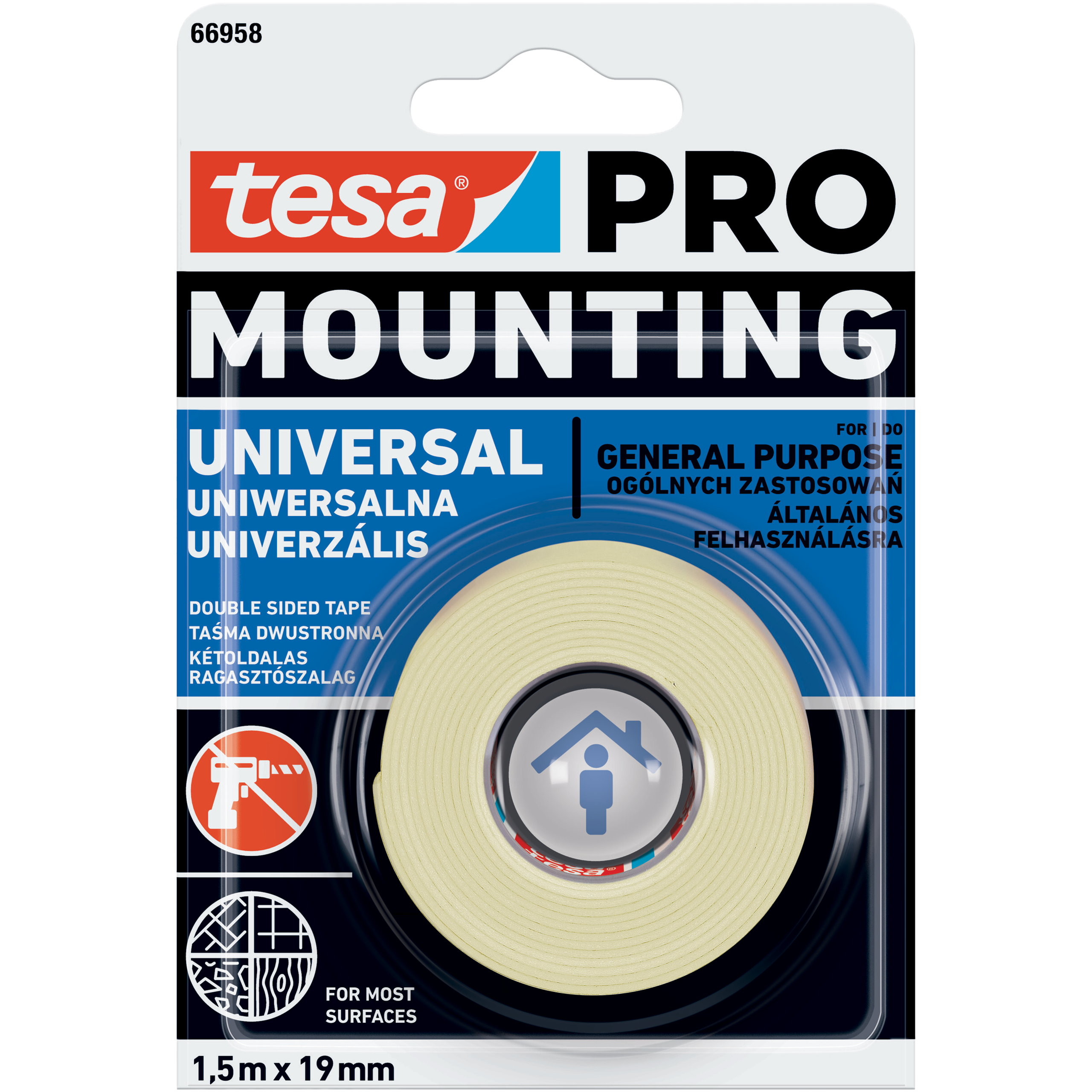 Dwustronna Taśma Klejąca Montażowa Tesa 19mm x 1,5 m Uniwersalna Piankowa