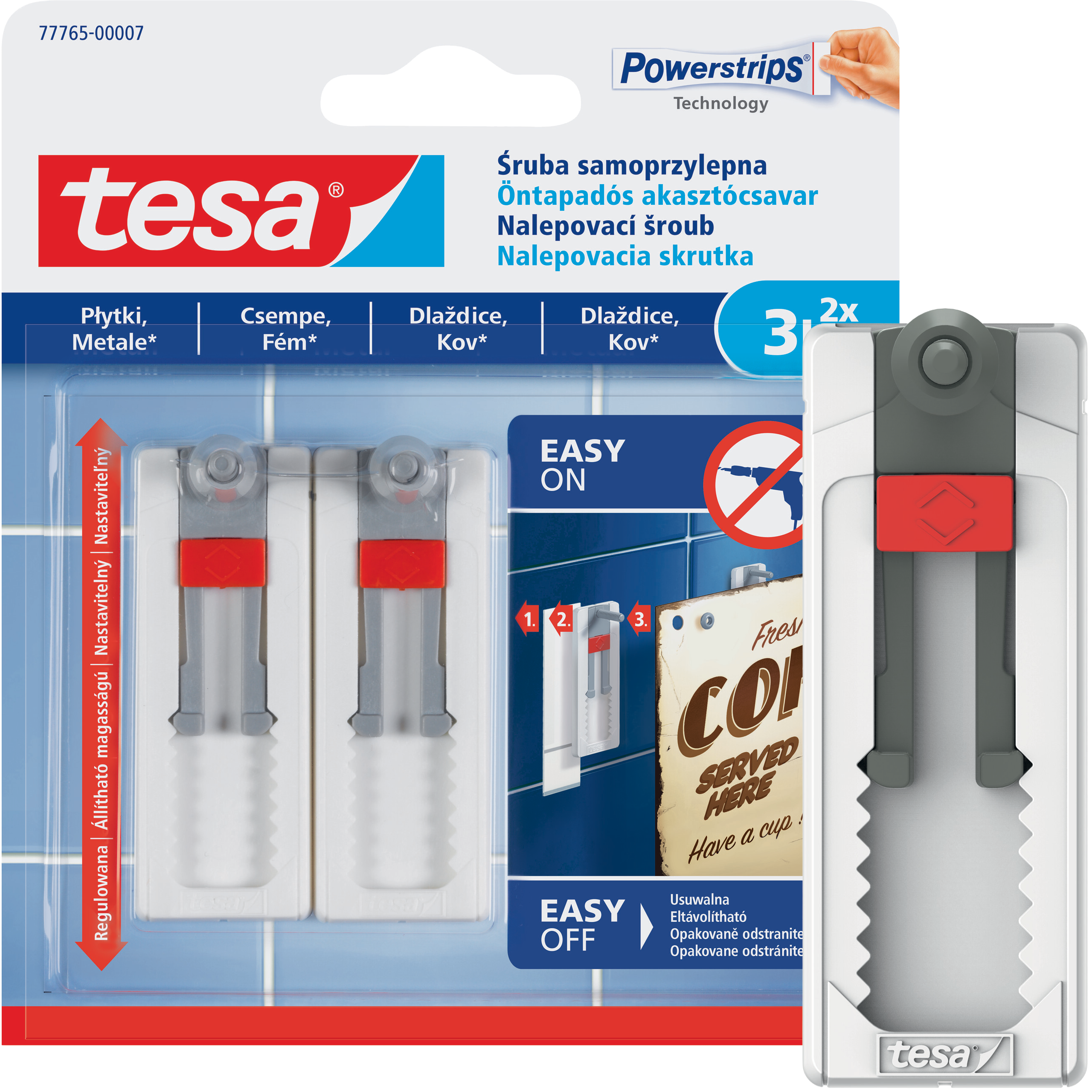 Haczyki Samoprzylepne Tesa Śruba Regulowana Do Płytek Metalu 2 szt 3 kg