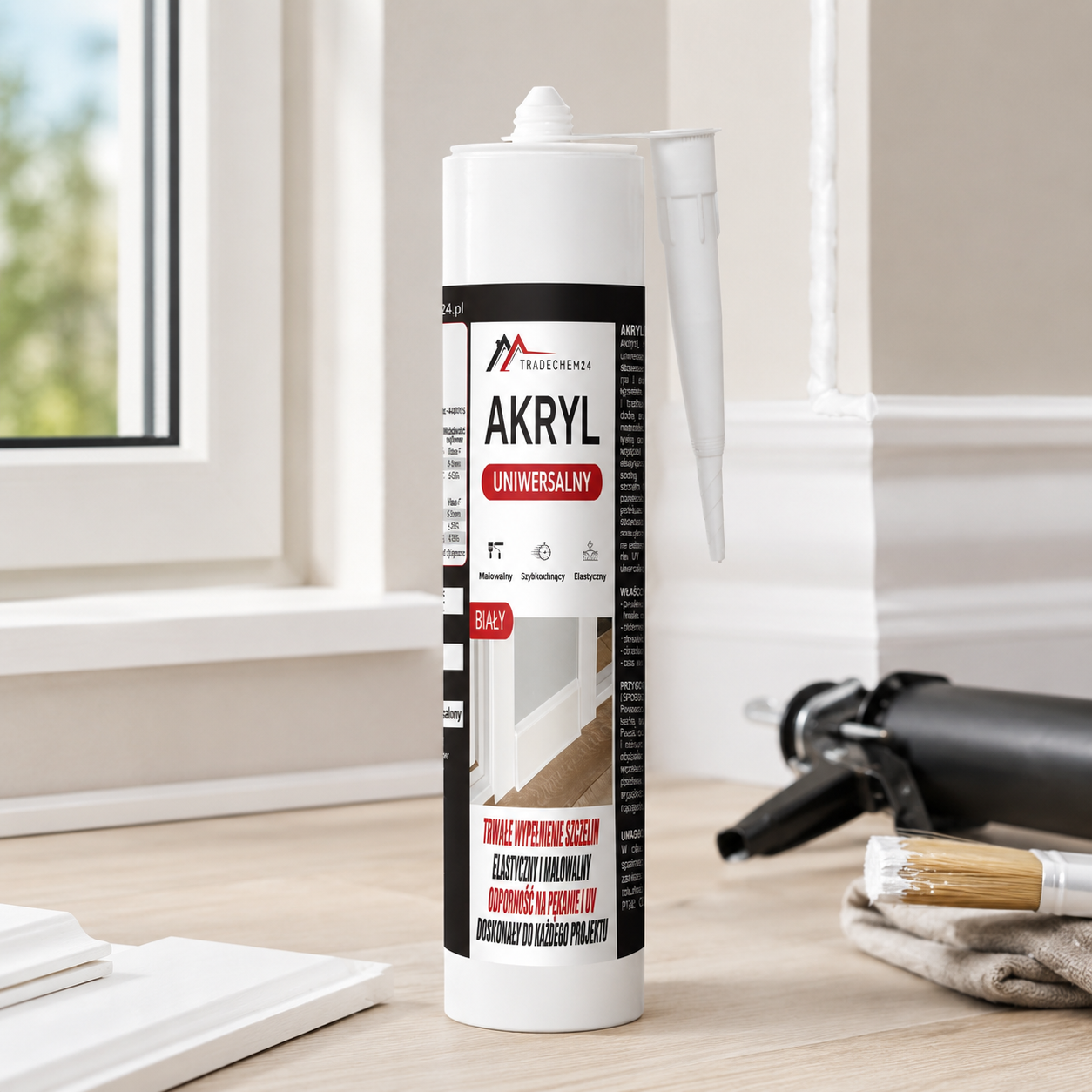 Uszczelniacz Akrylowy Tradechem24 Uniwersalny Akryl Silikon Biały 300 ml