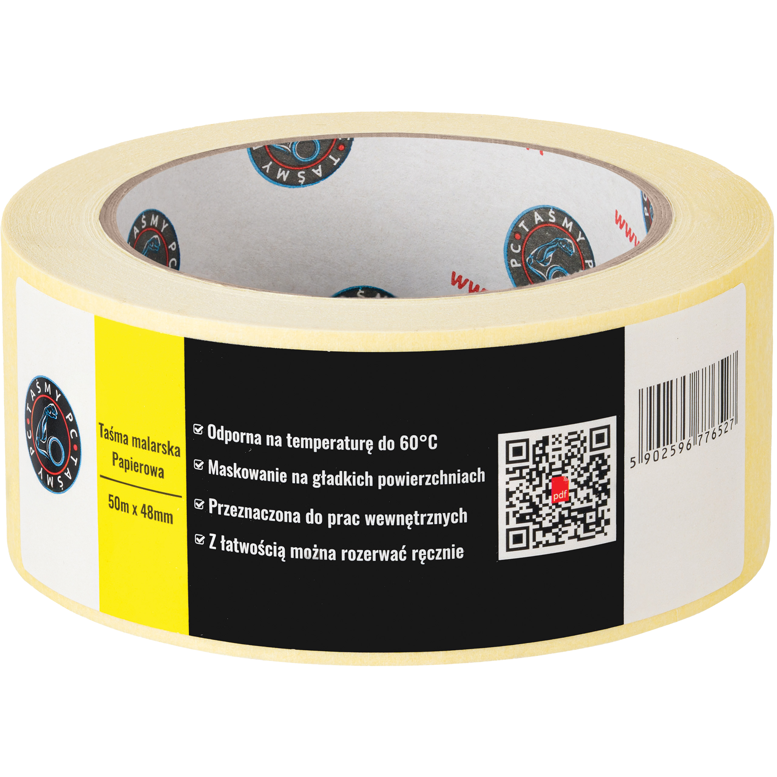 Taśma Malarska Papierowa Maskująca 48mm x 50m Uniwersalna Lakiernicza Żółta
