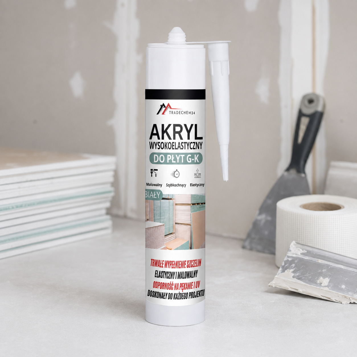 Akryl Do Płyt GK Tradechem24 Uniwersalny Uszczelniacz Akrylowy Biały 300 ml