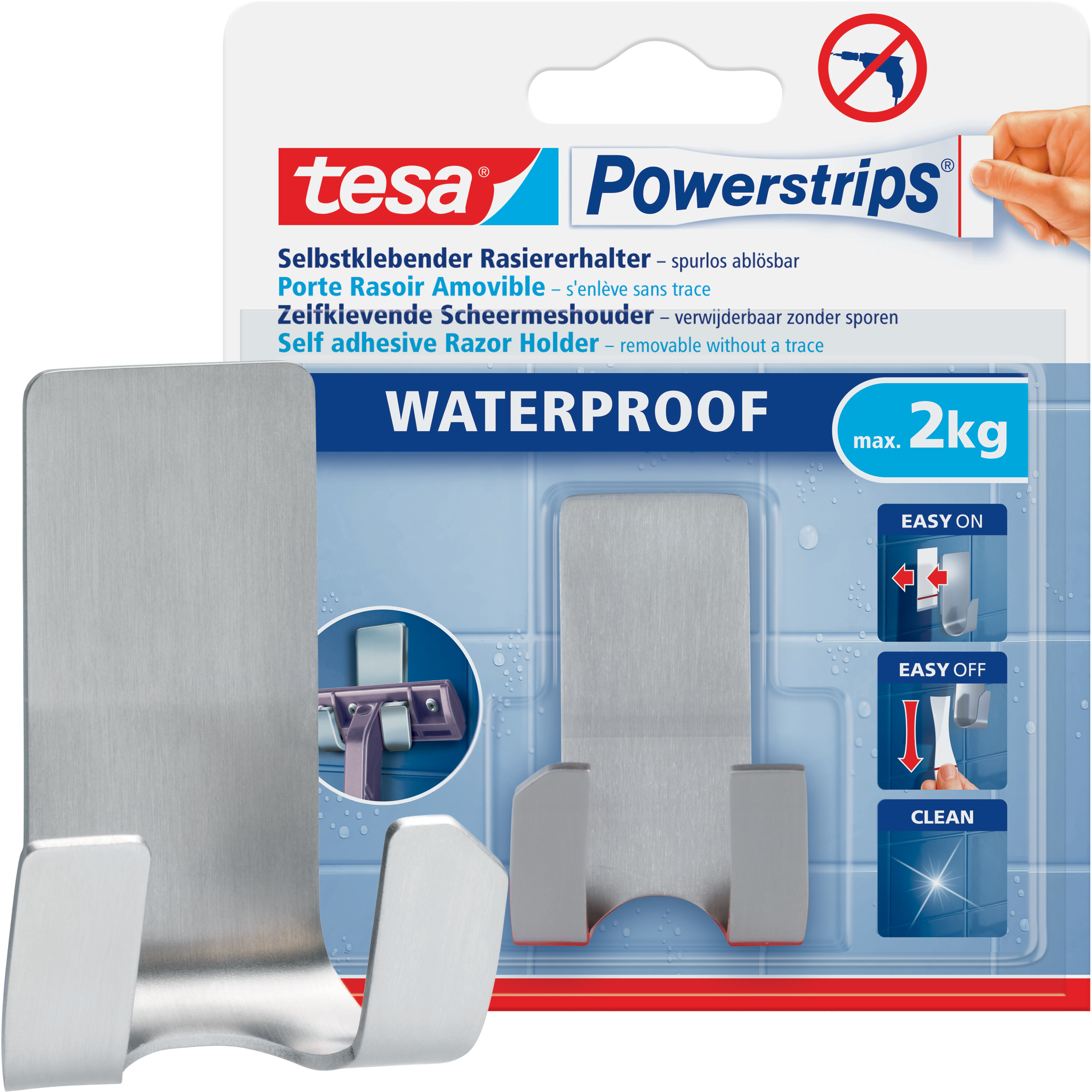 Haczyk Samoprzylepny Łazienkowy Tesa Powerstrips Srebrny Metalowy 2 kg