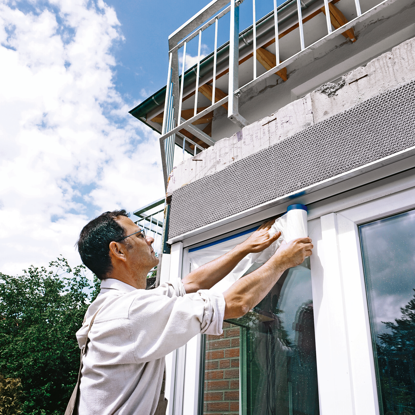 Folia Malarska UV Ochronna Z Taśmą Tesa Antychlap Speedy Mask 14 m x 550 mm