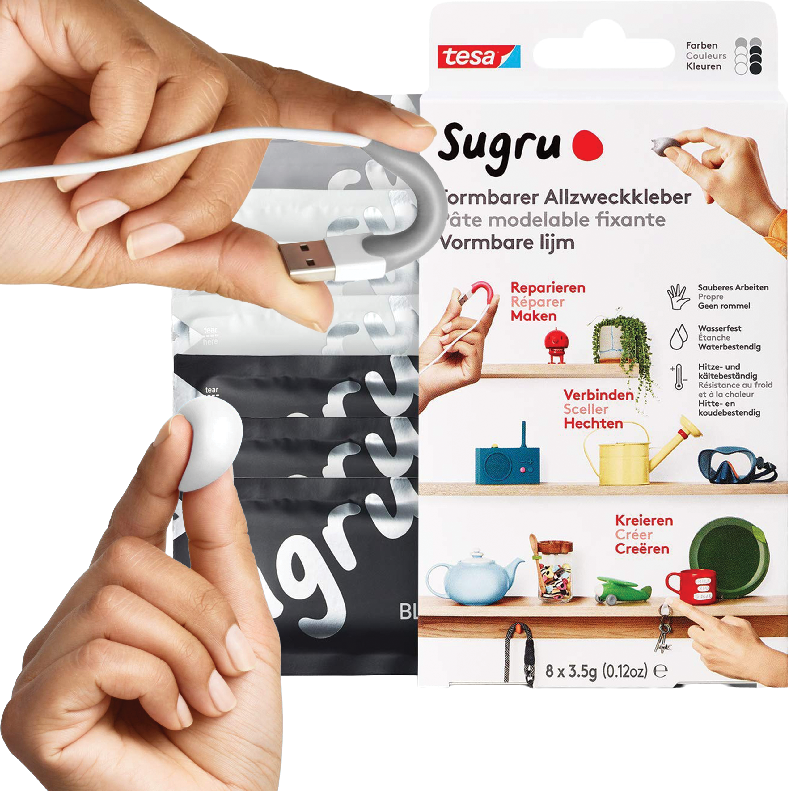 Klej Formowalny Uniwersalny Tesa Sugru Masa Naprawcza WH/BL/GR 8 szt 3,5 g