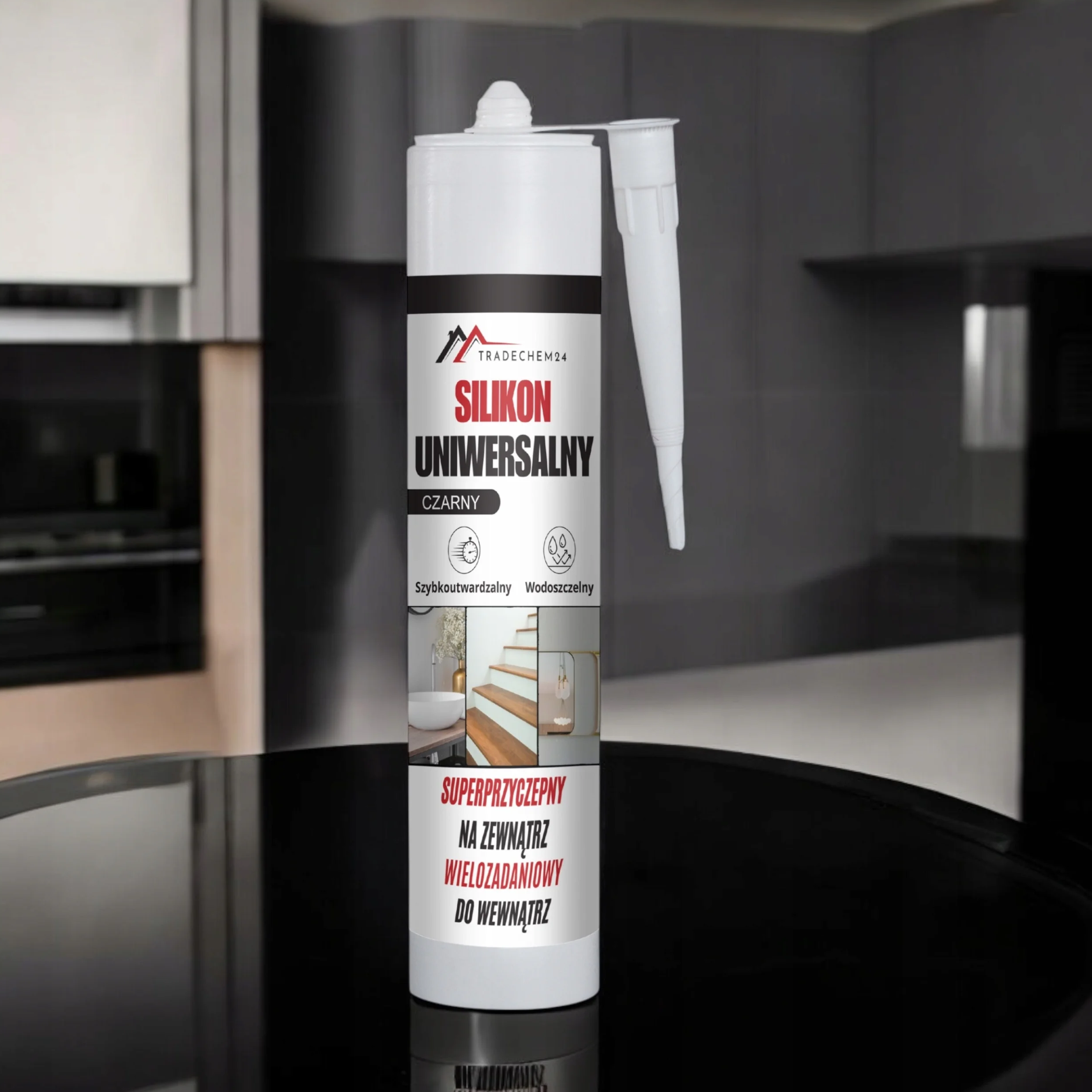 Silikon Budowlany Tradechem24 Uniwersalny Uszczelniacz Czarny 300 ml