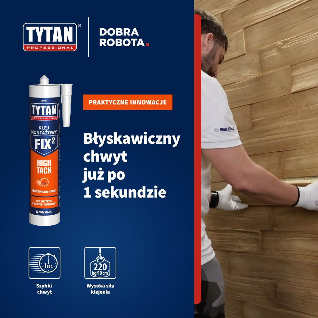 Klej Montażowy Hybrydowy Tytan FIX2 High Tack Uniwersalny Mocny Biały 290ml